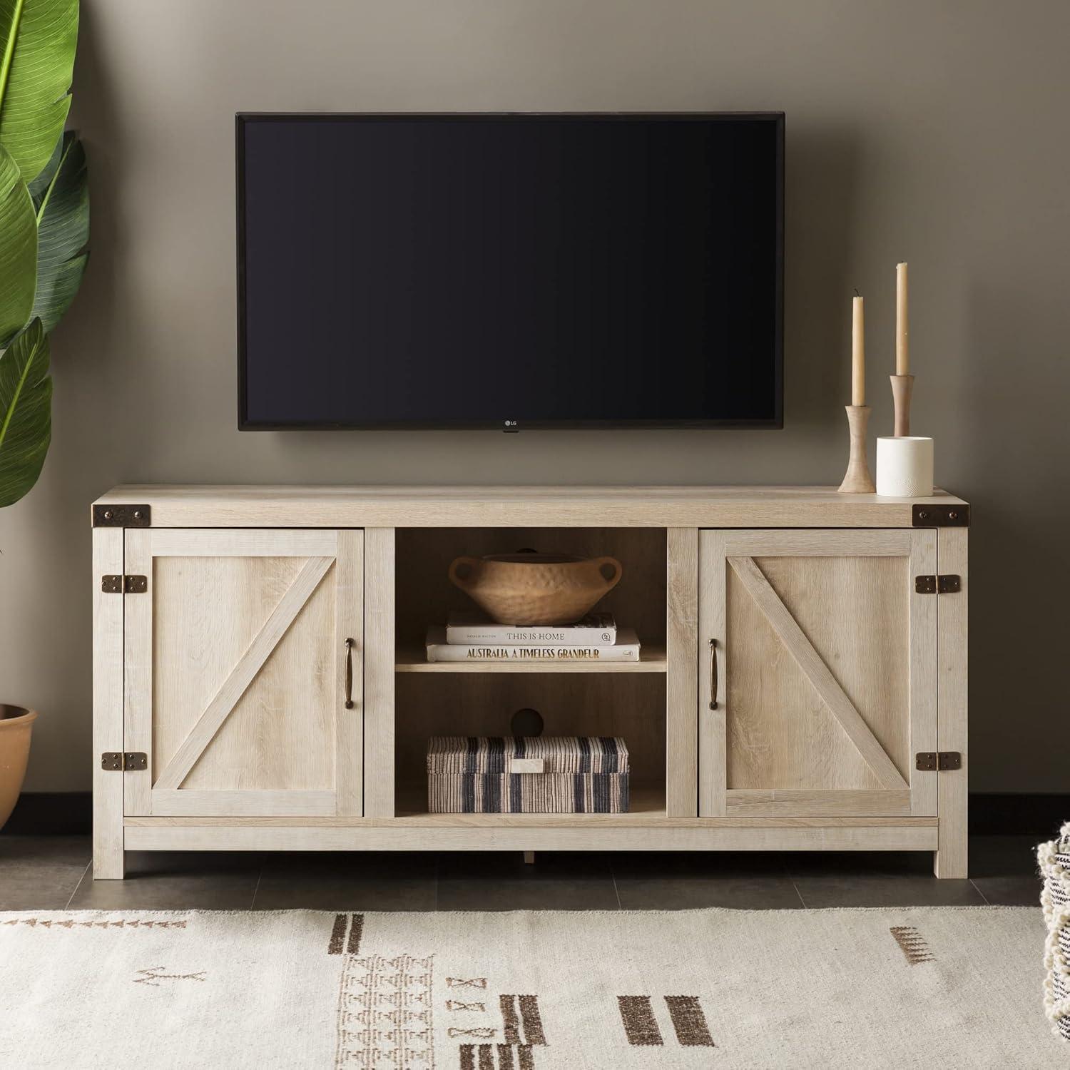 Walker Edison Classic White Oak 58" TV Stand with Cabinet