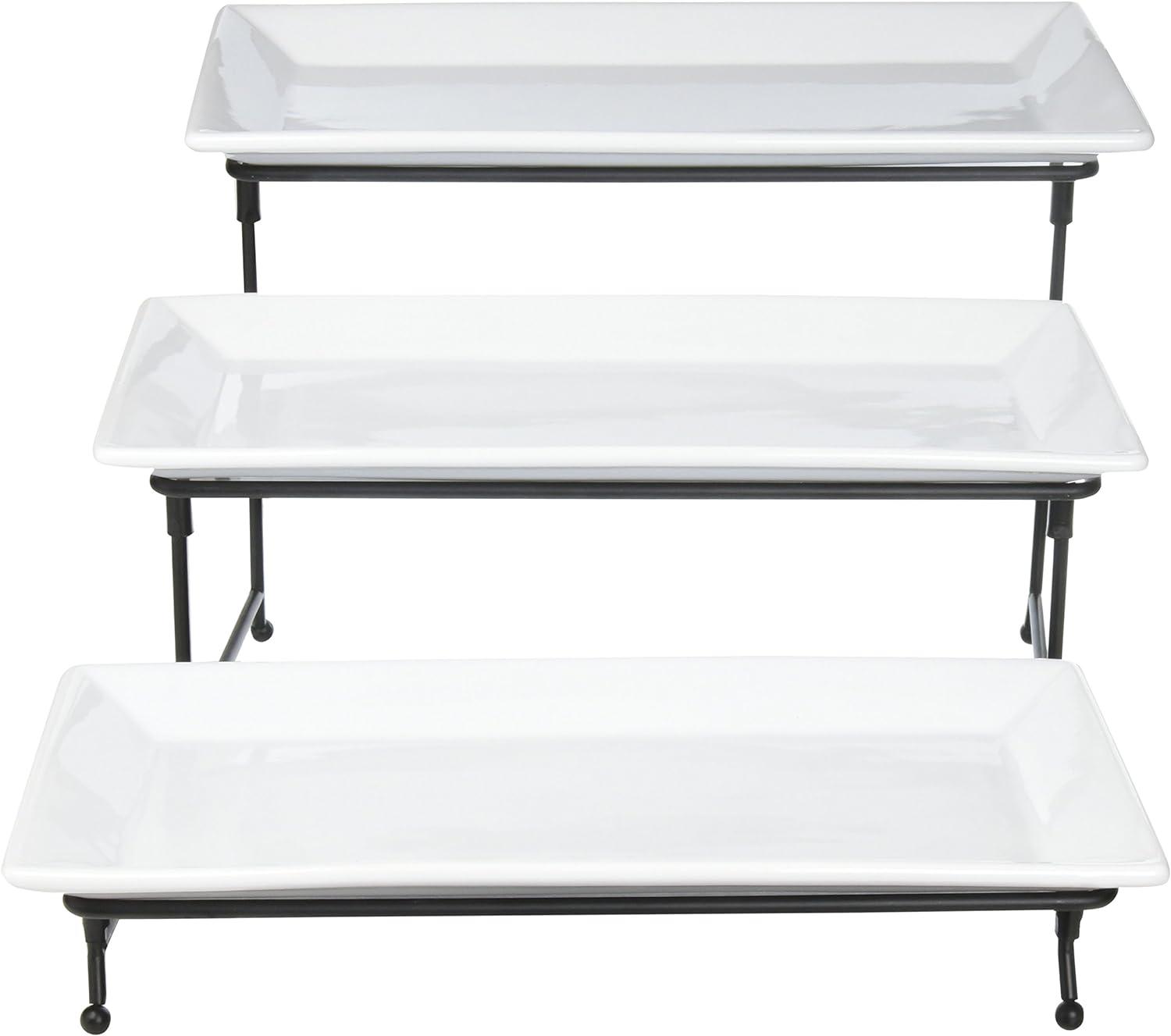 Elegant Ceramic 3-Tier Rectangular Serving Plate Set with Matte Stand