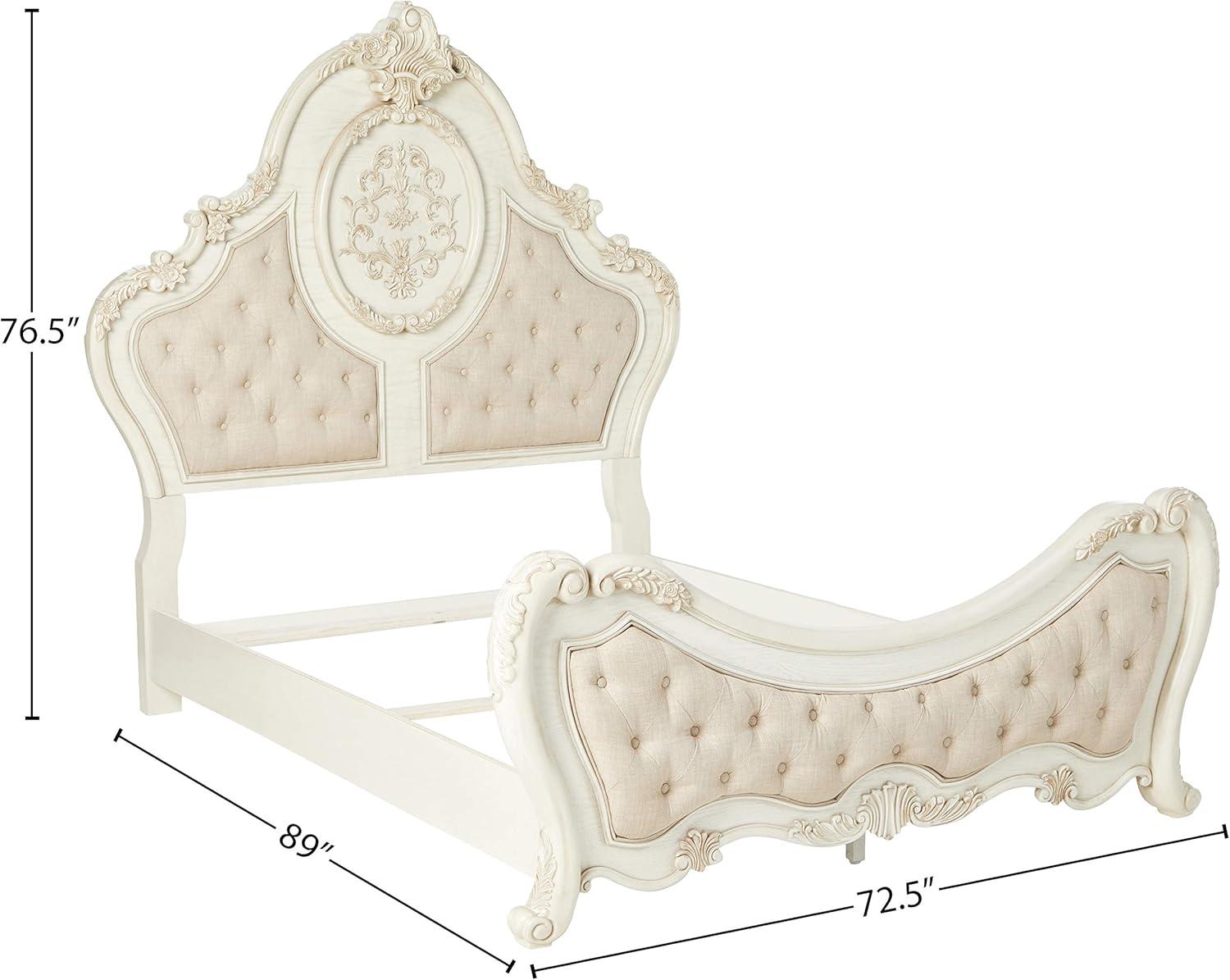 Acme Furniture Vintage Queen Traditional Panel Bed, Beige/Antique White