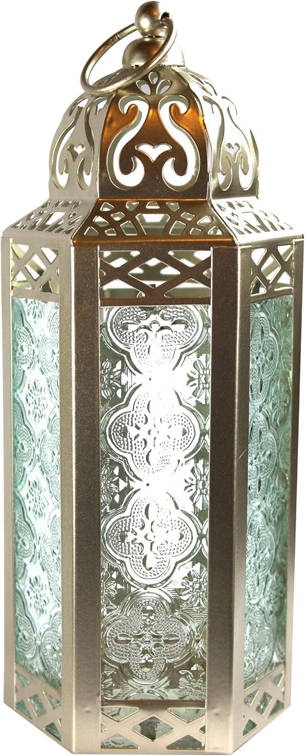 Medium White Gold Moroccan Hanging Candle Lantern