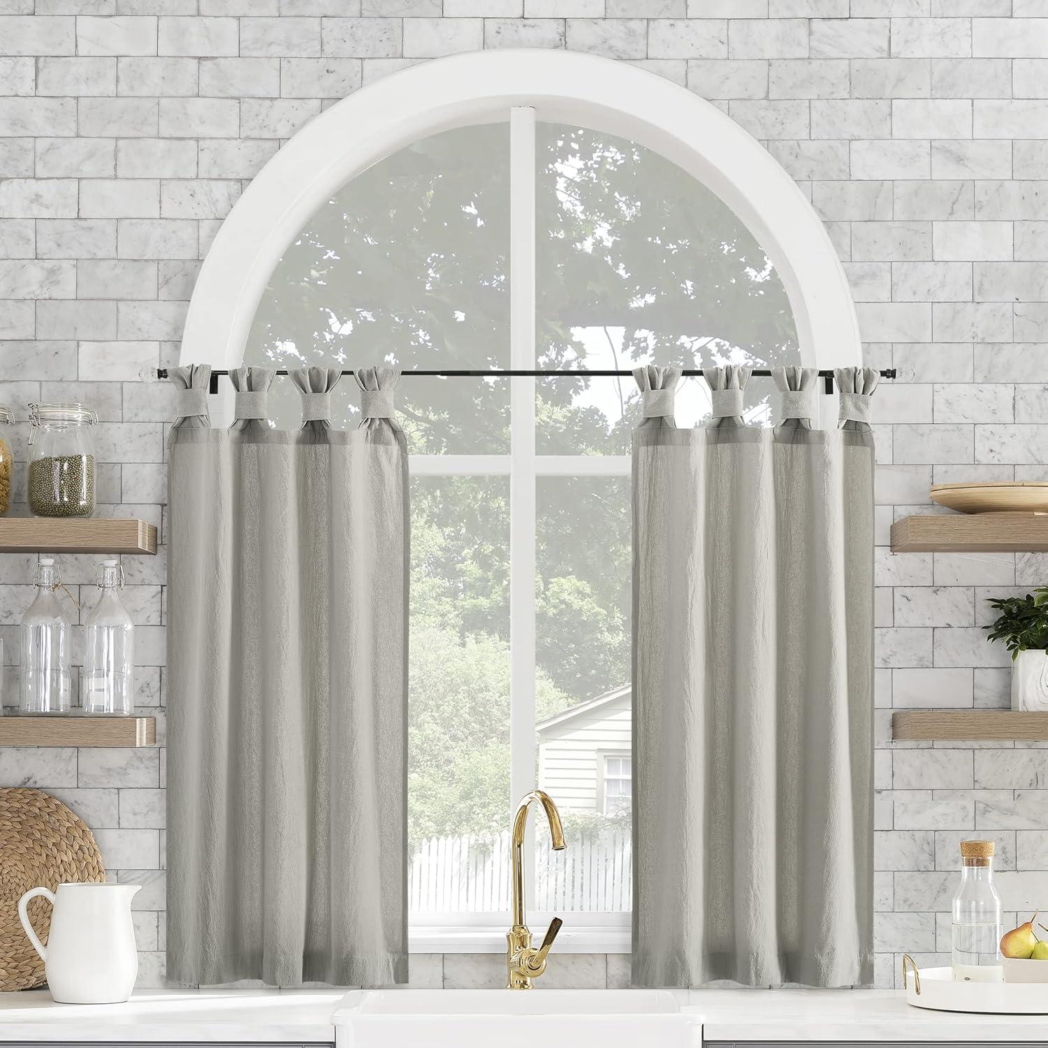 Silver Gray Sheer Cotton Twist Tab Cafe Curtains