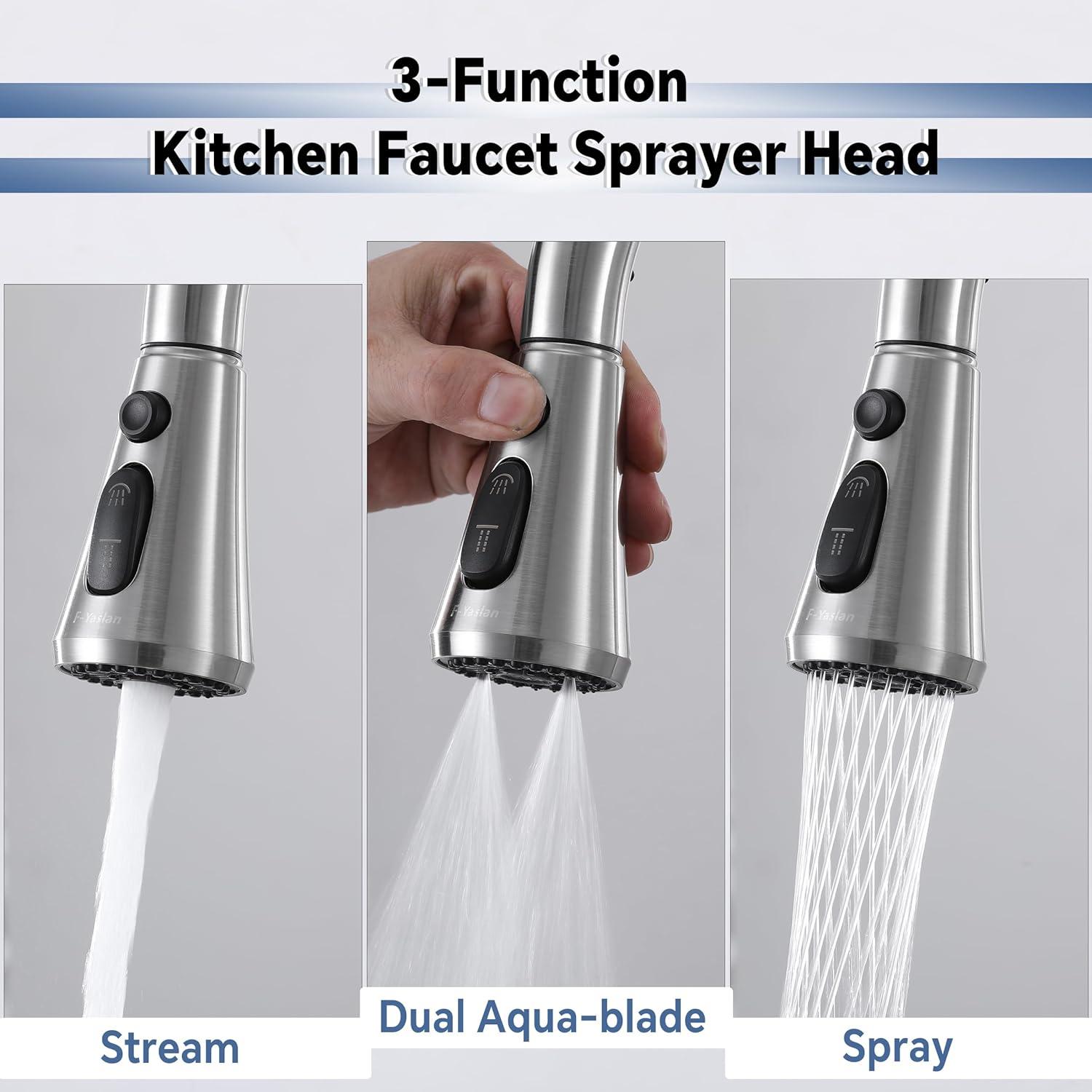 Spring Pull Down Kitchen Faucet Head Replacement for Kitchen Faucet, 3-Modes & 7 Adapters Brushed Nickel Finished