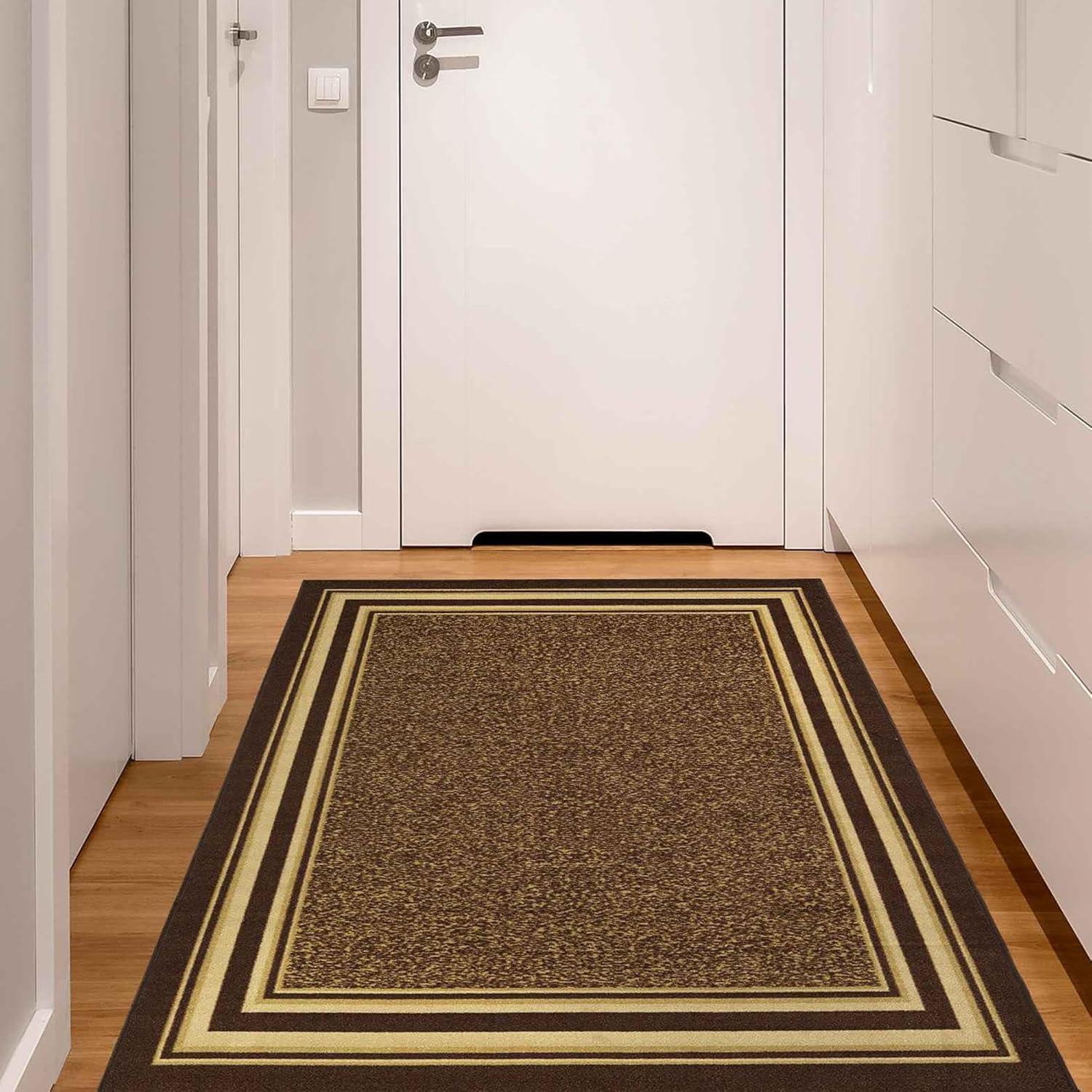 Machine Washable Non-Slip Bordered Area Rug For Living Room, Hallway Runner, Entryway Rug