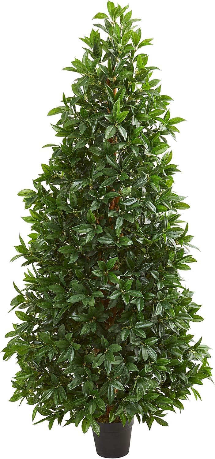 Nearly Natural 5-ft Bay Leaf Cone Topiary Artificial Tree UV Resistant (Indoor/Outdoor)