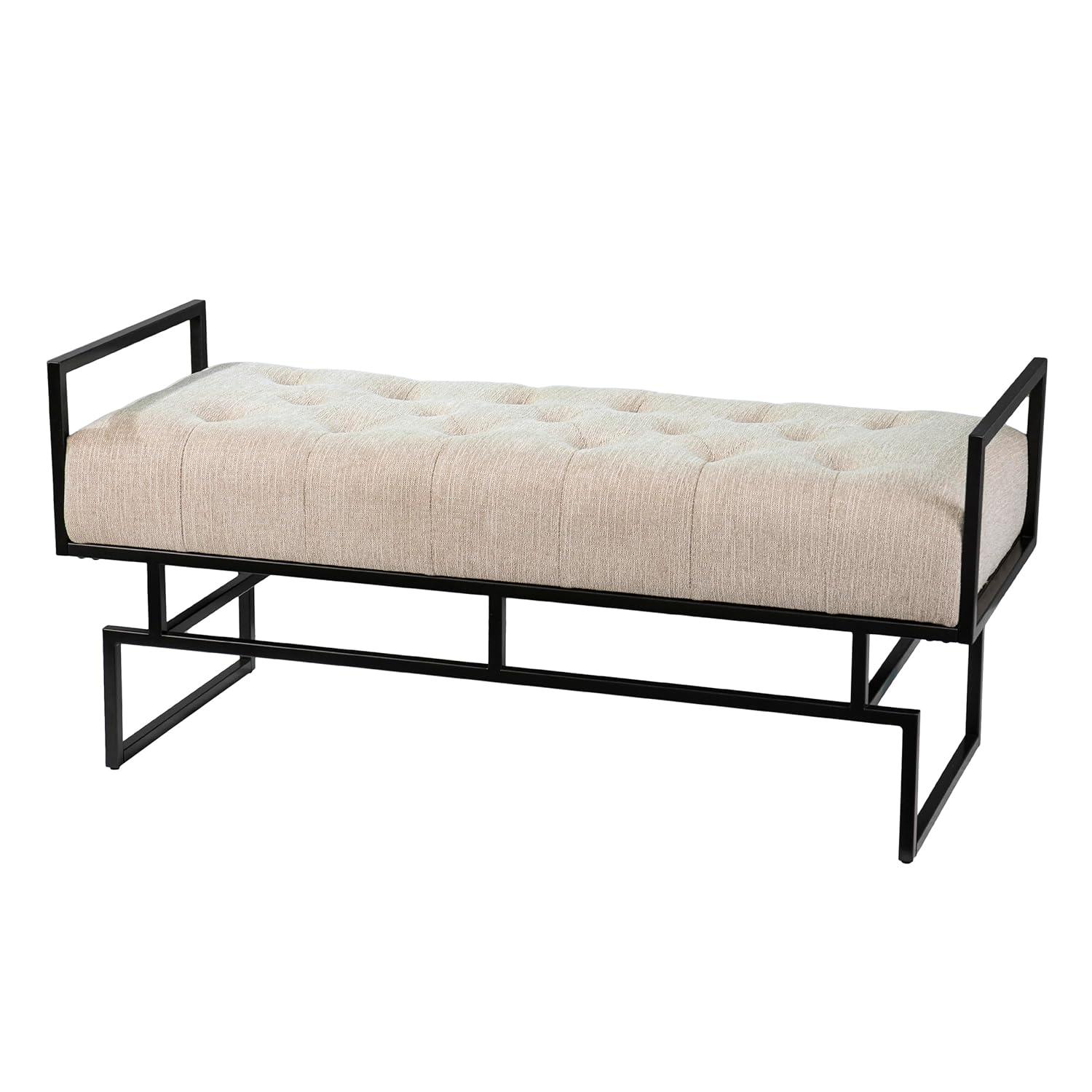 SEI Furniture Coniston Fabric Upholstered Bench in Beige/Gunmetal Gray