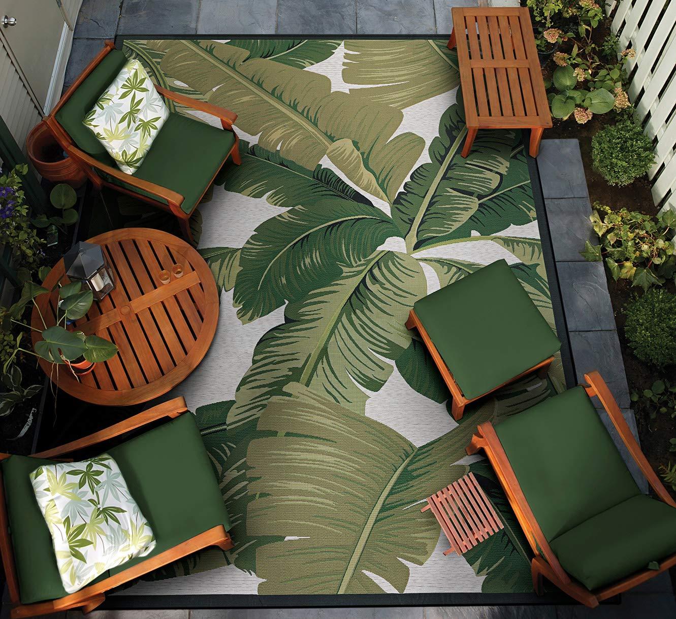 Couristan Dolce Palm Lily Indoor / Outdoor Area Rug, Hunter Green-Ivory, 4' x 5'10"