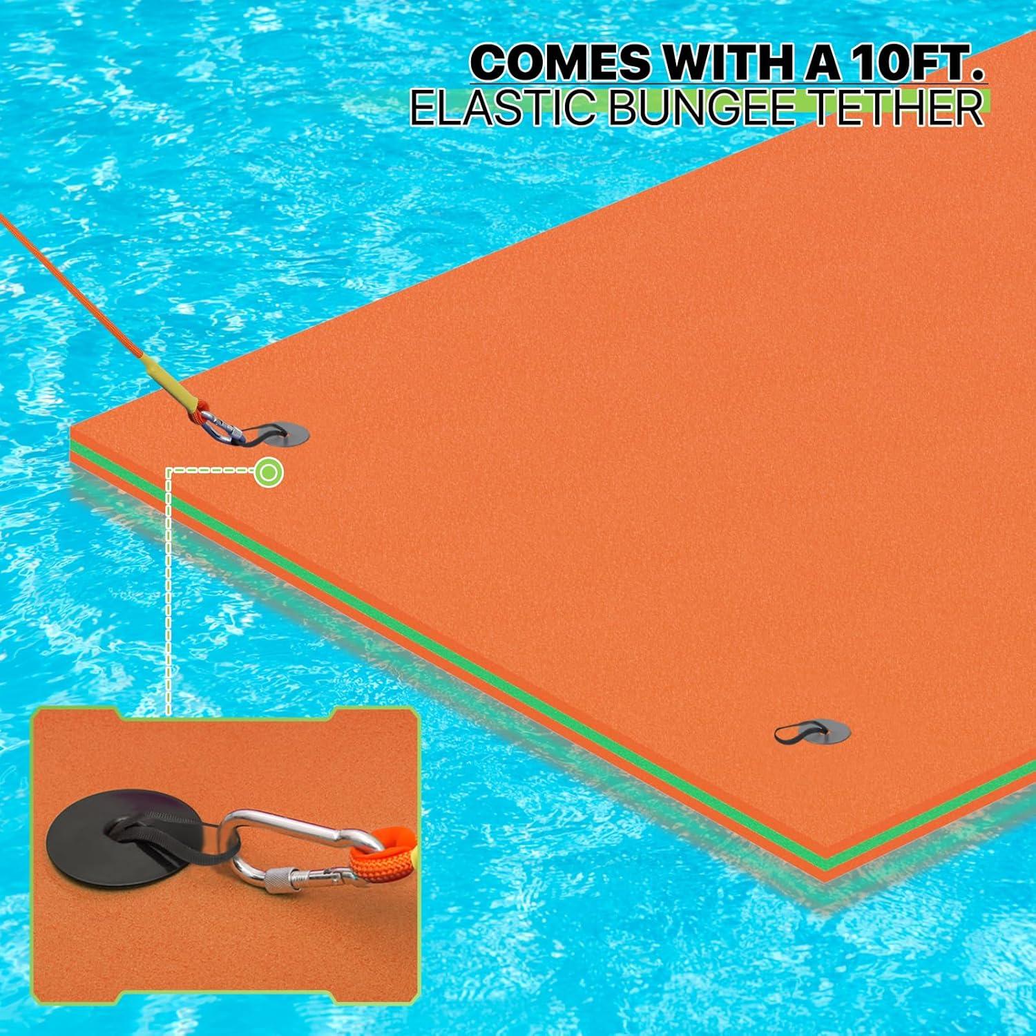 Bring Home Furniture 18x6 ft Floating Mat 10ft Bungee & Storage Straps 1500lb Capacity UV-Resistant XPE Foam Hi-Vis Safety​​