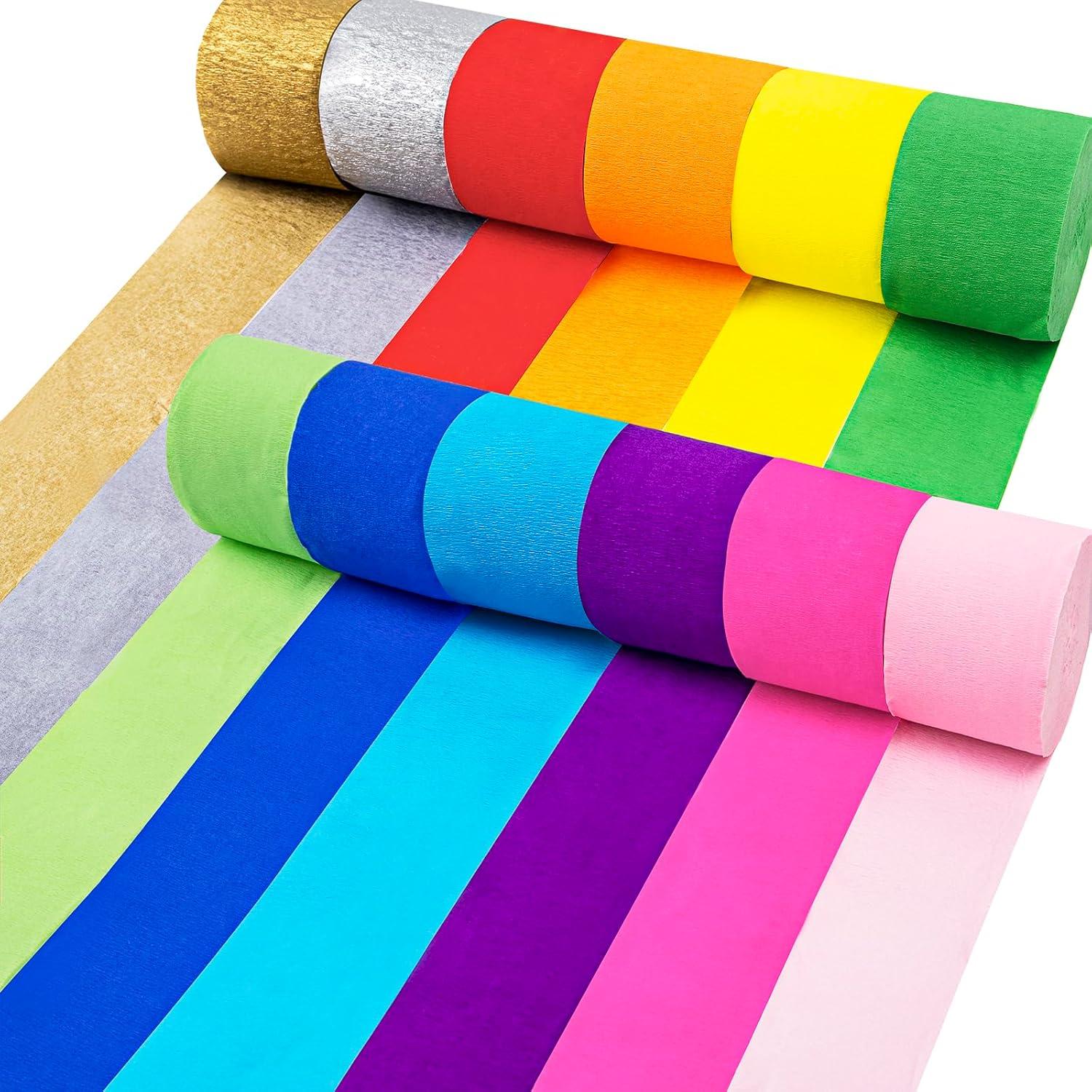 Coceca 12 Rolls 984ft Crepe Paper Streamers in 12 Colors for Rainbow Party Decorations Wedding Ceremony Birthday Indoor Decoration RDD5