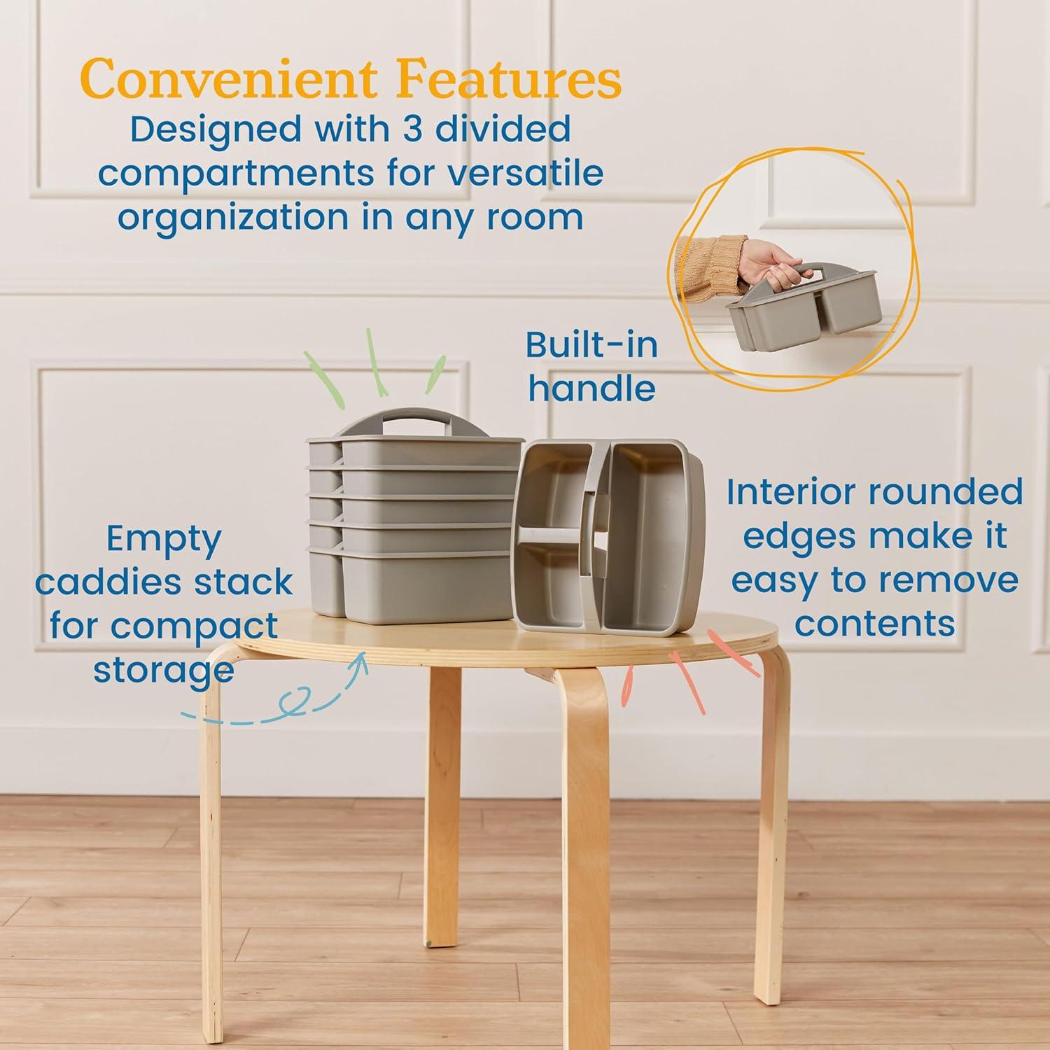 ECR4Kids 3-Compartment Storage Caddy, Grey, 6-Pack