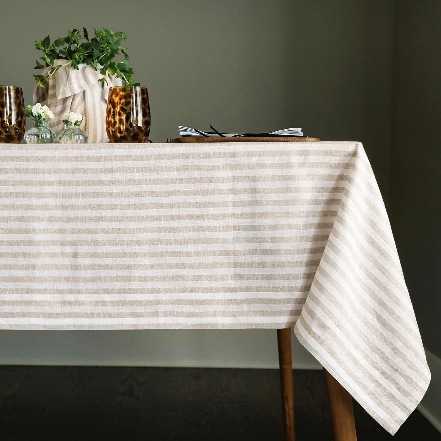 Solino Home Amalfi Stripe - 100% Pure Linen Tablecloth