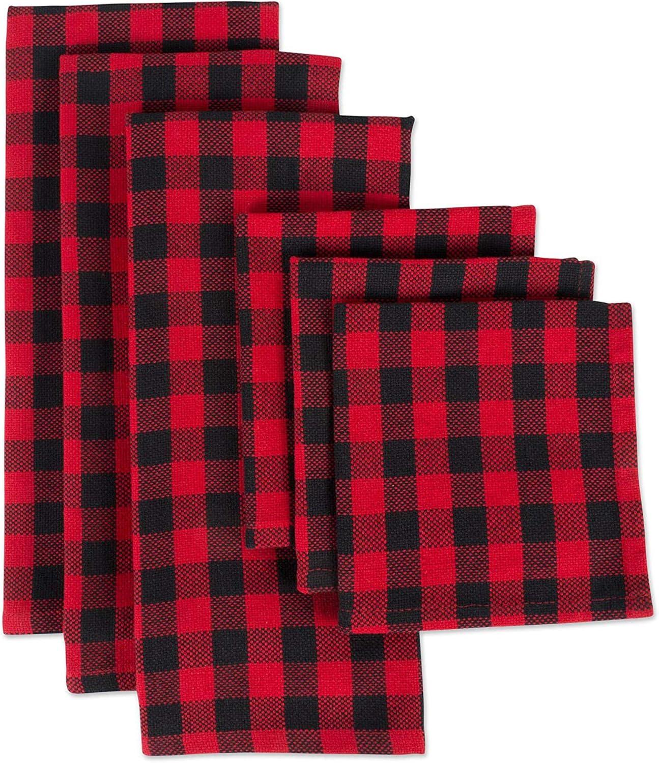 Tango Red Logger Check Dishtowel & Dishcloth (Set of 6)