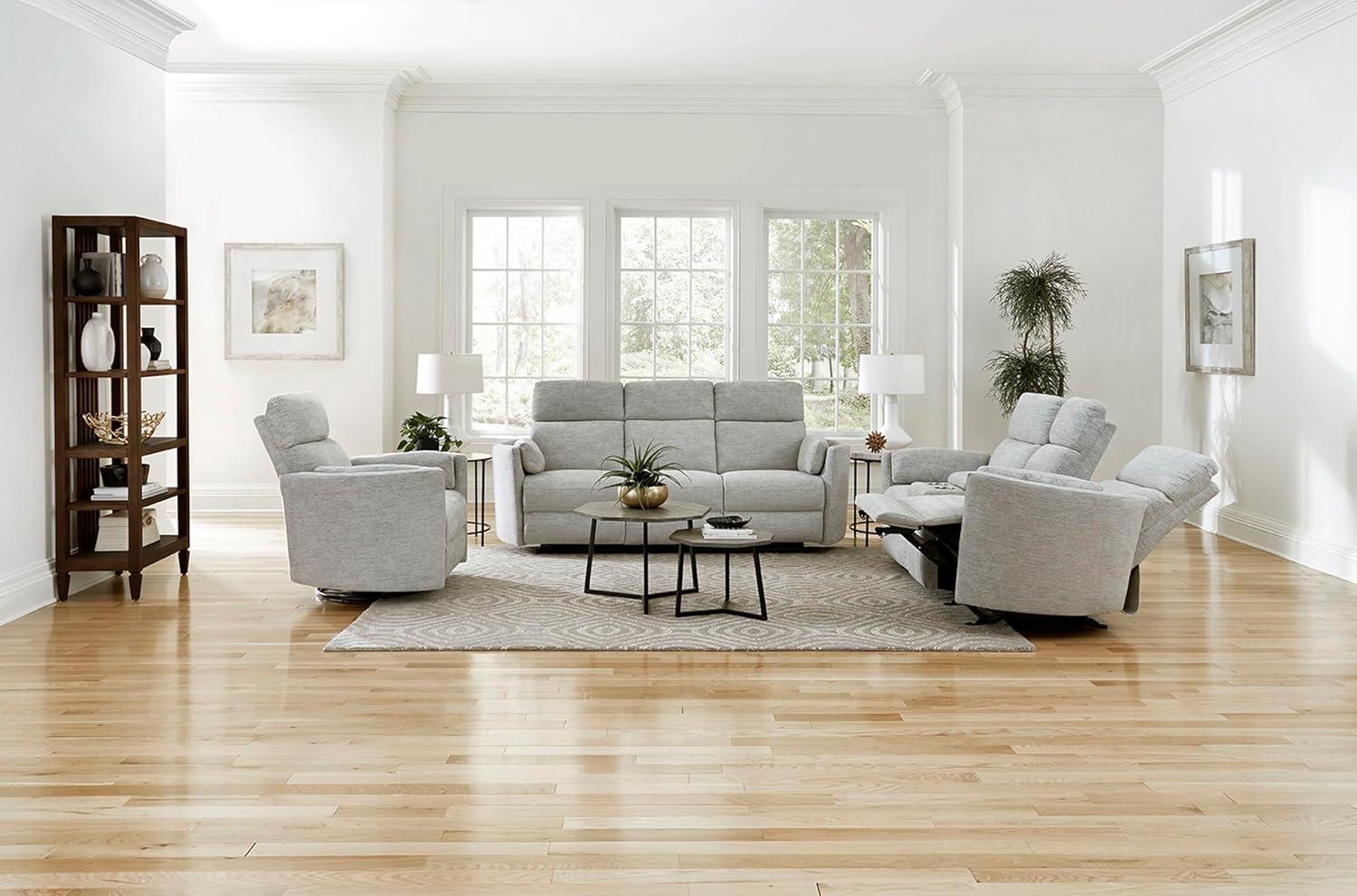 Cream Leather Swivel Glider Recliner with Wood Frame