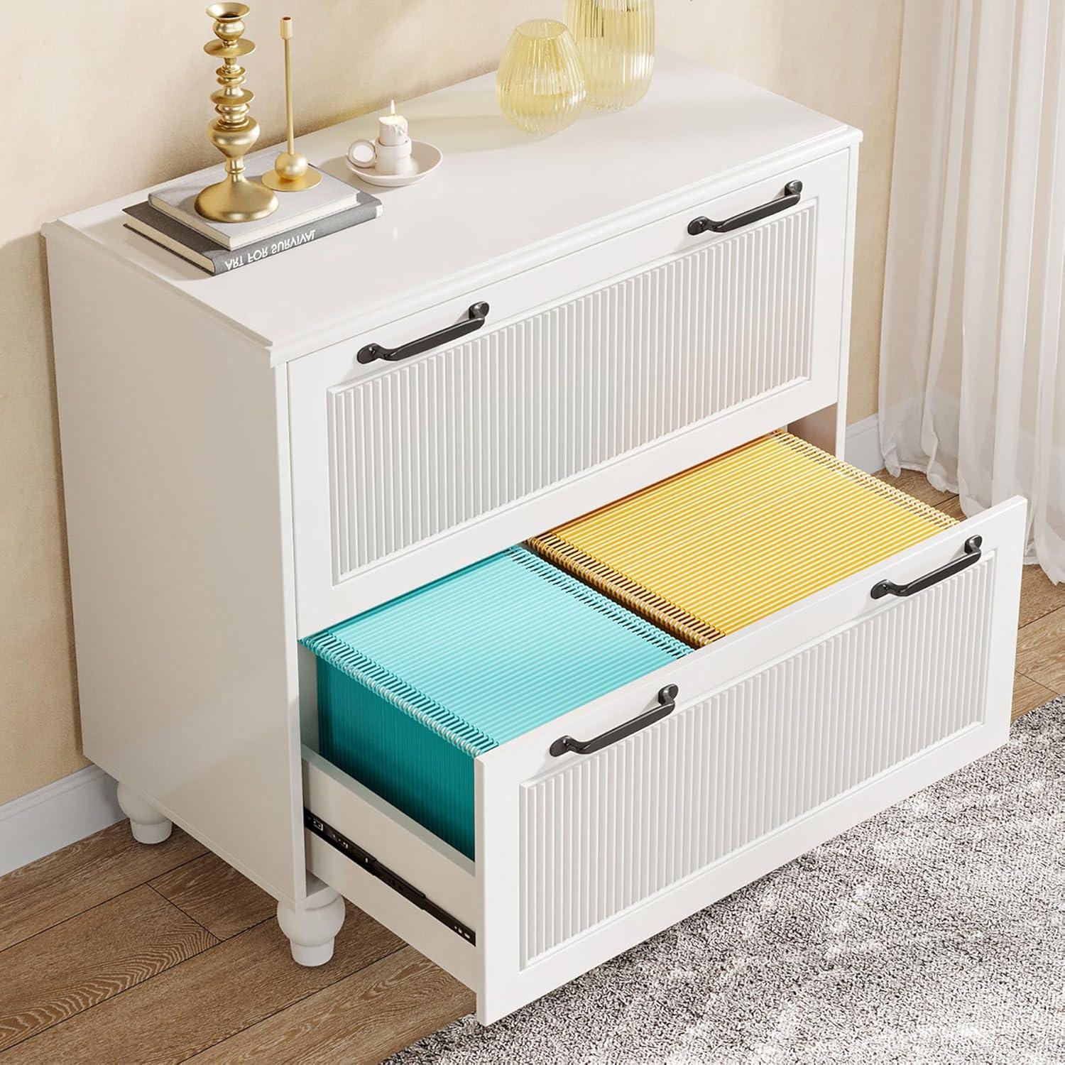 White Wood 2-Drawer Lateral Filing Cabinet with Adjustable Bars