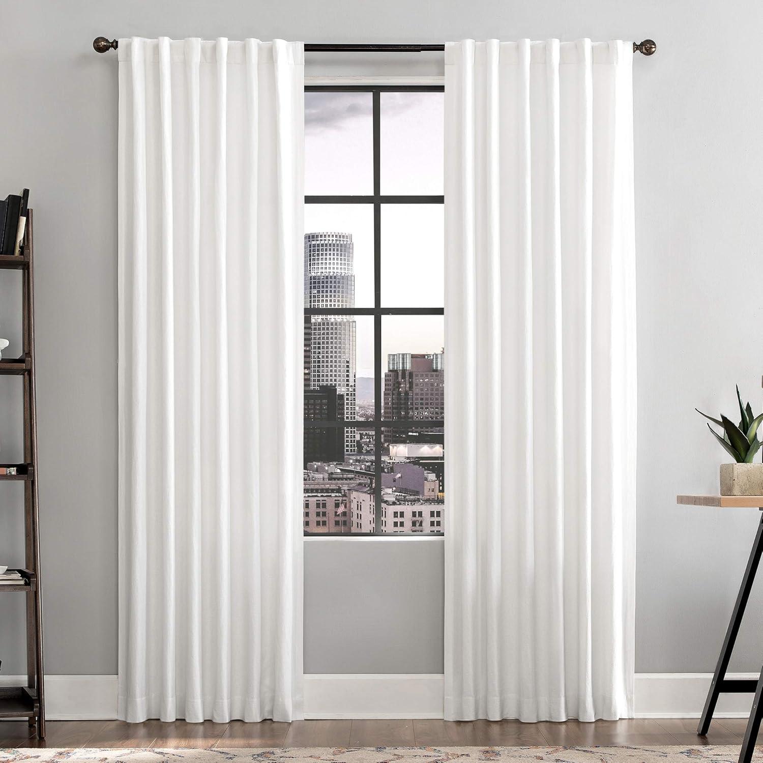 White Linen Blend Light-Filtering Back Tab Curtain Panel