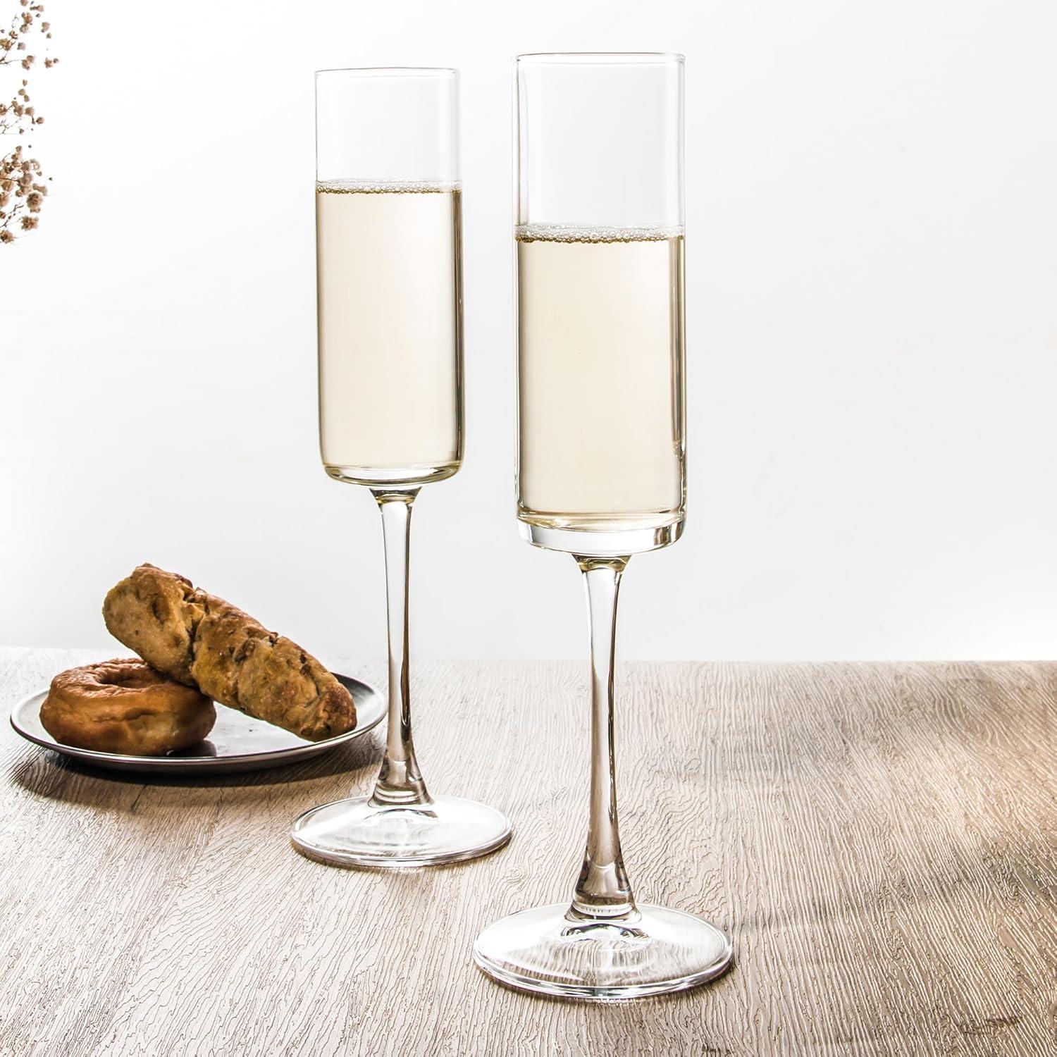 6 Oz Cylinder Champagne Flutes Set of 12 - Elegant Crystal Clear Glassware for Special Occasions - L High Quality and Lead-Free Perfect Gift for Weddings, Anniversaries, and Celebrations Dishwasher|Th