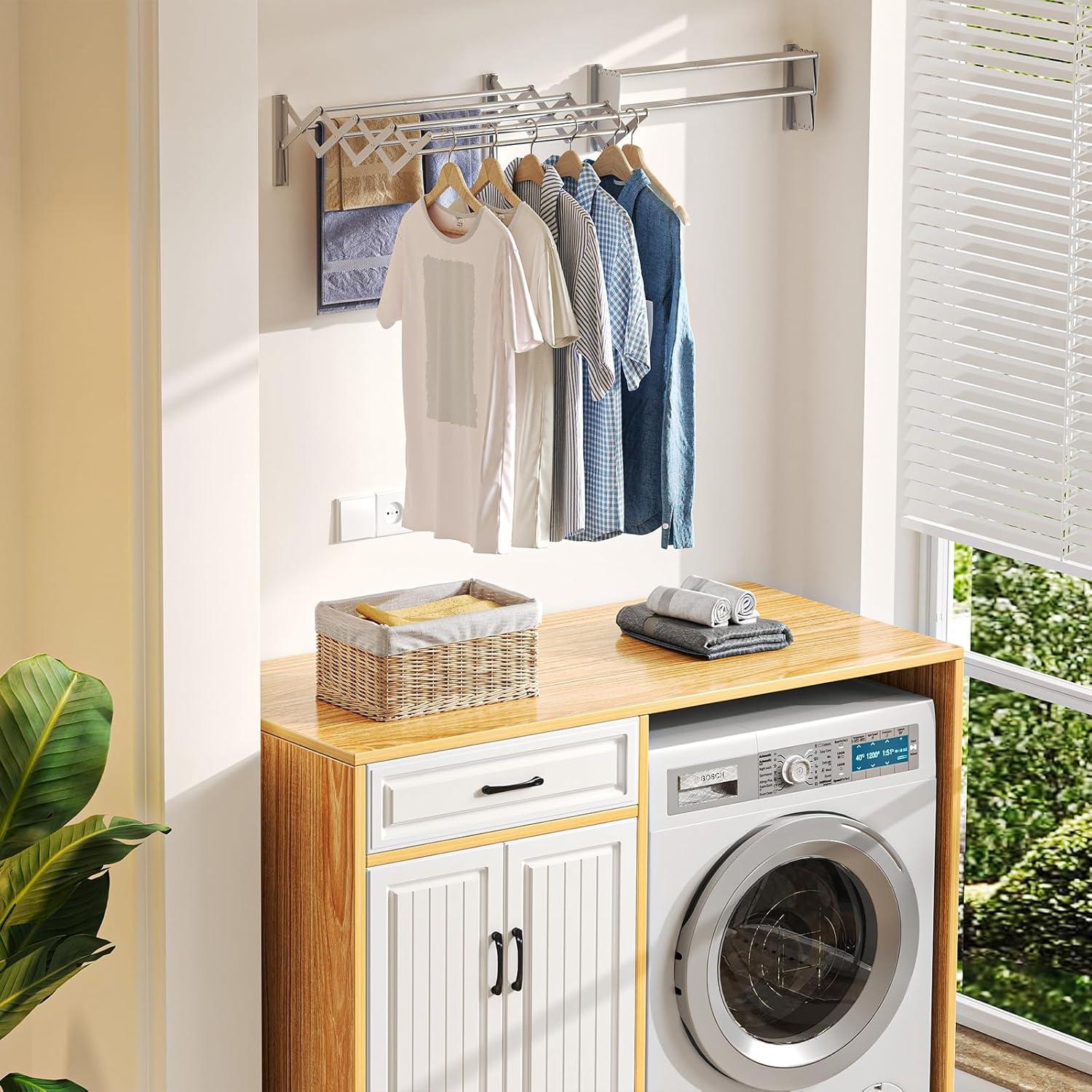 X-cosrack Wall Mounted Clothes Drying Rack, Wide Large Rustproof Retractable Laundry Drying Rack, 8 Bar Space-Saving Aluminium Alloys Clothing Hanger Drying Racks forLaundry