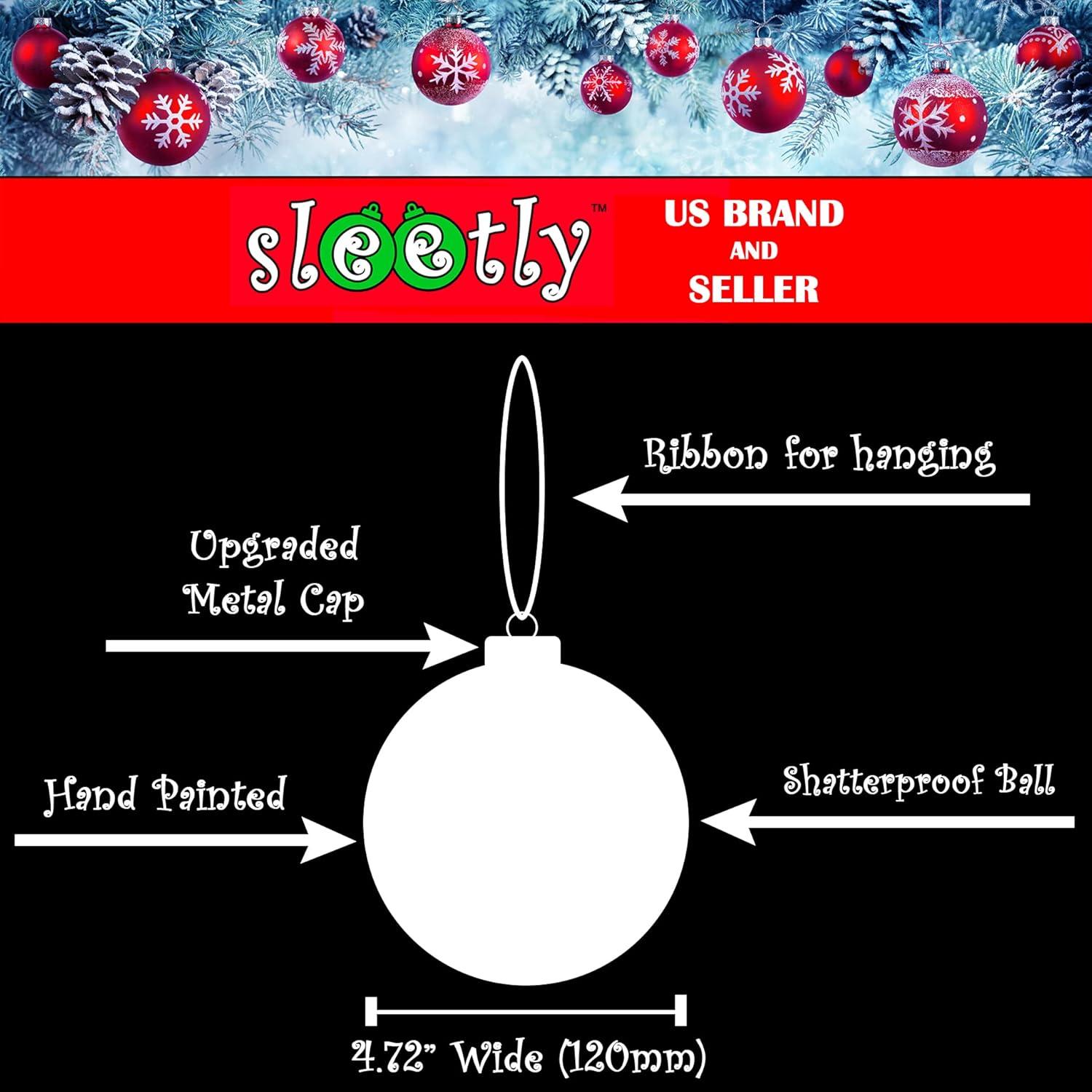 SLEETLY Big Black Ornaments for Farmhouse Christmas Tree Holiday Xmas Decorations for Christmas - Large Shatterproof Plastic 4.72 inch Glitter Snow Balls and Snowflakes, Ornament Set of 8