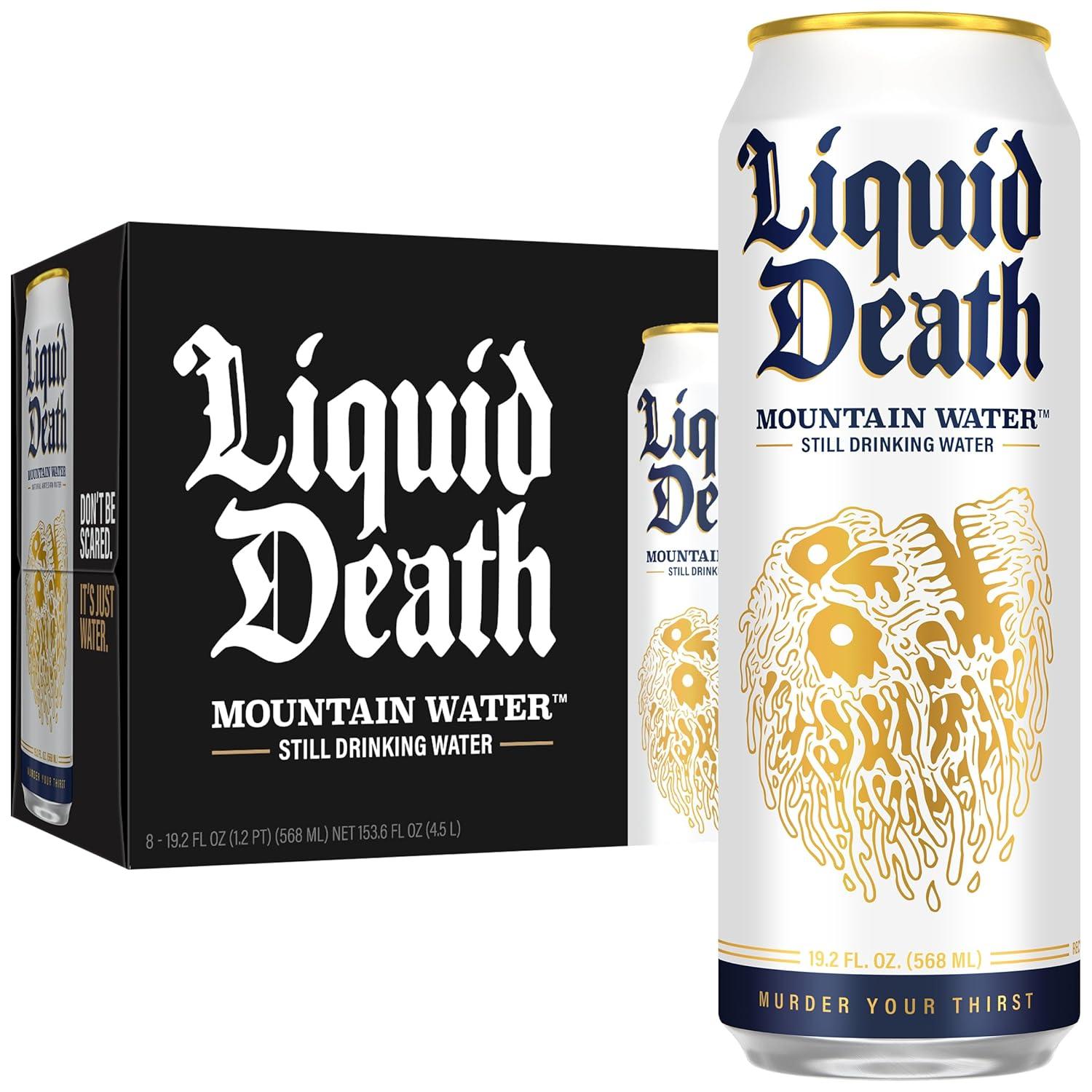 Liquid Death, Still Mountain Water, 8-Pack (19.2oz Cans), Real Mountain Source, Infinitely Recyclable Cans