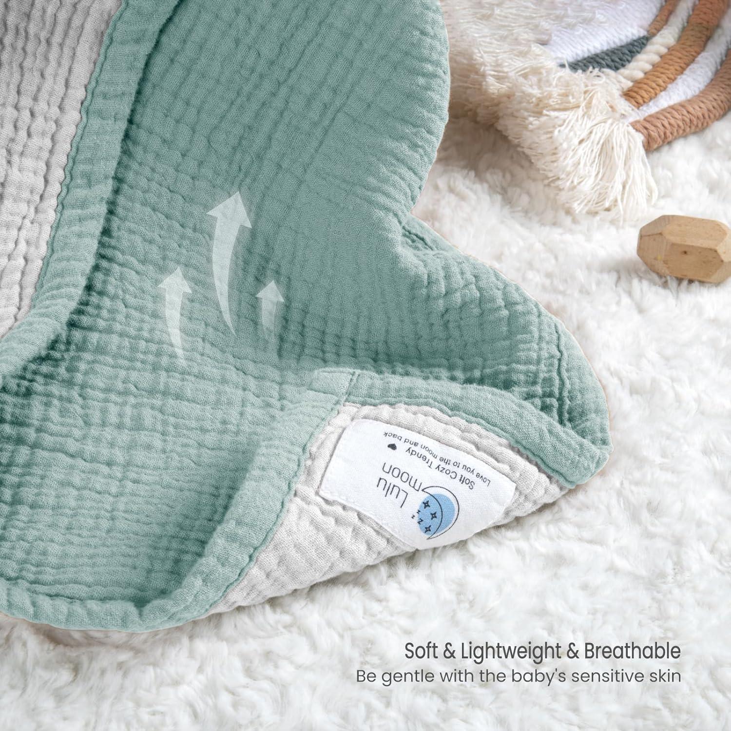 Lulu moon Swaddle Baby Blanket: Waffle Blanket with Satin Trim - Soft Breathable Toddler Blanket Perfect for Nursing Cover and Playtime - Cotton Crib Blanket for Daytime Naps 40"x36"(Sage)