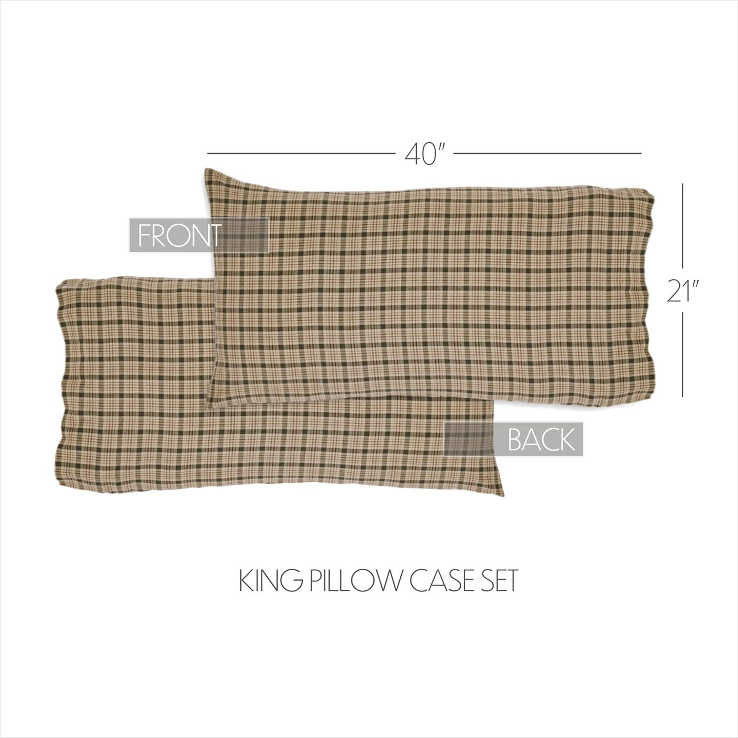 VHC Brands Cider Mill King-Size Plaid Pillow Case, Tan, 21x40, Set of 2