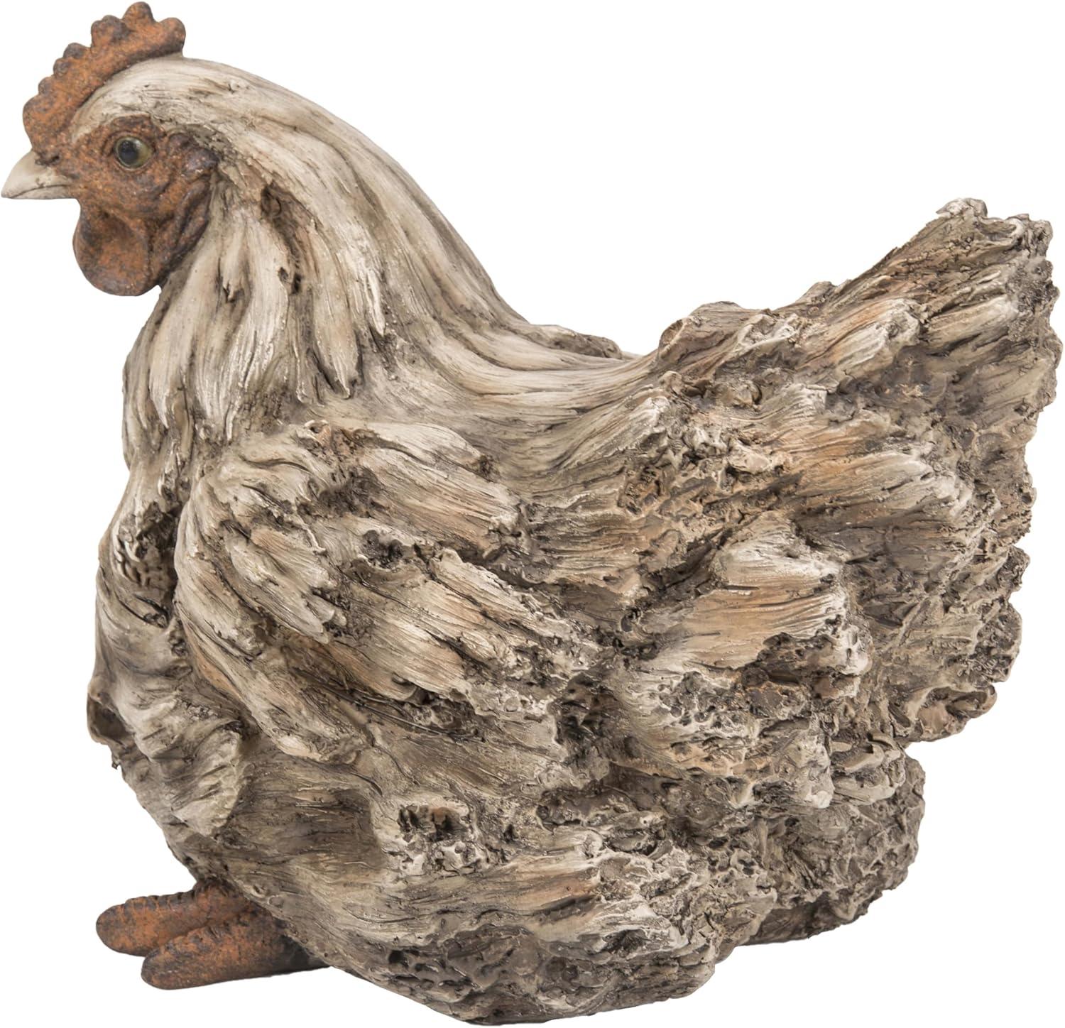 Driftwood Squatting Hen Statue