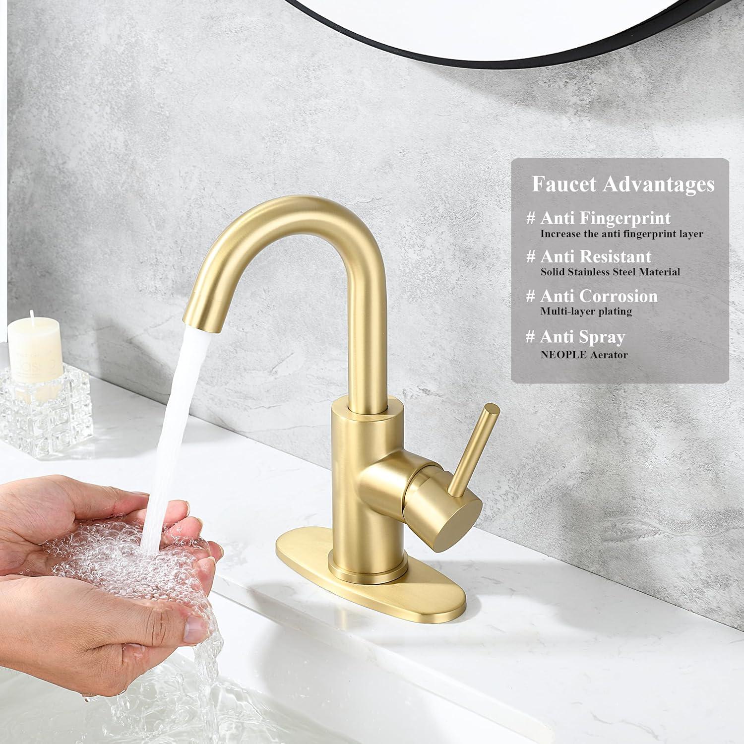 Single Handle Stainless Steel Bar Faucet With Supply Lines And Deckplate