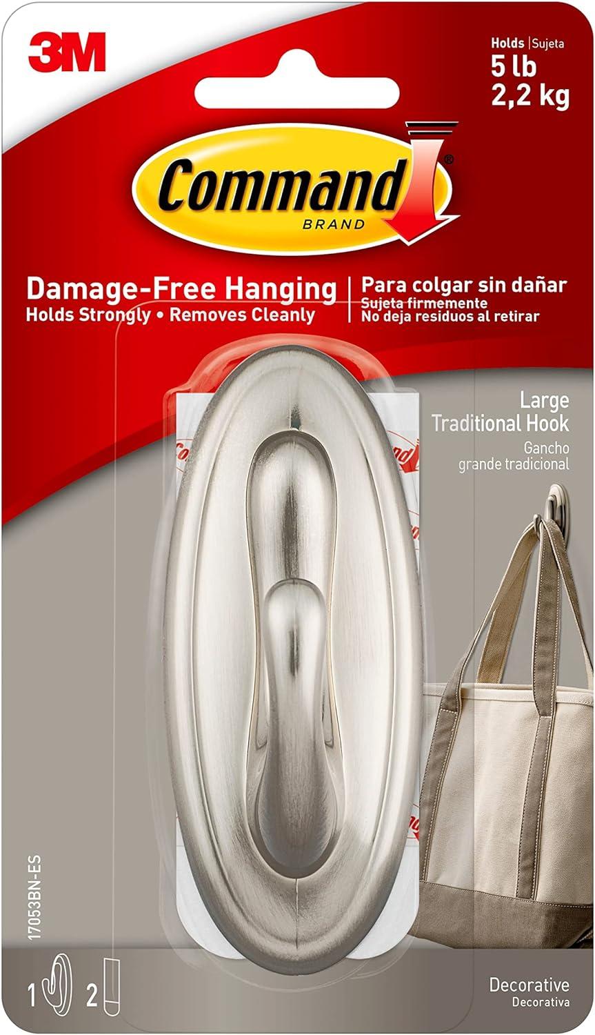 Command Large Sized Traditional Decorative Hook Nickel