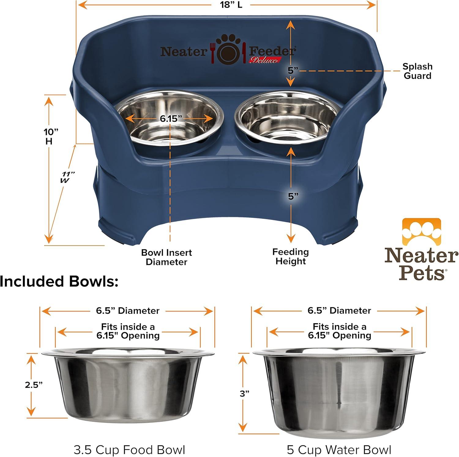 Neater Pets Neater Feeder Deluxe Mess-Proof Elevated Food & Water Bowls for Medium Dogs, Dark Blue