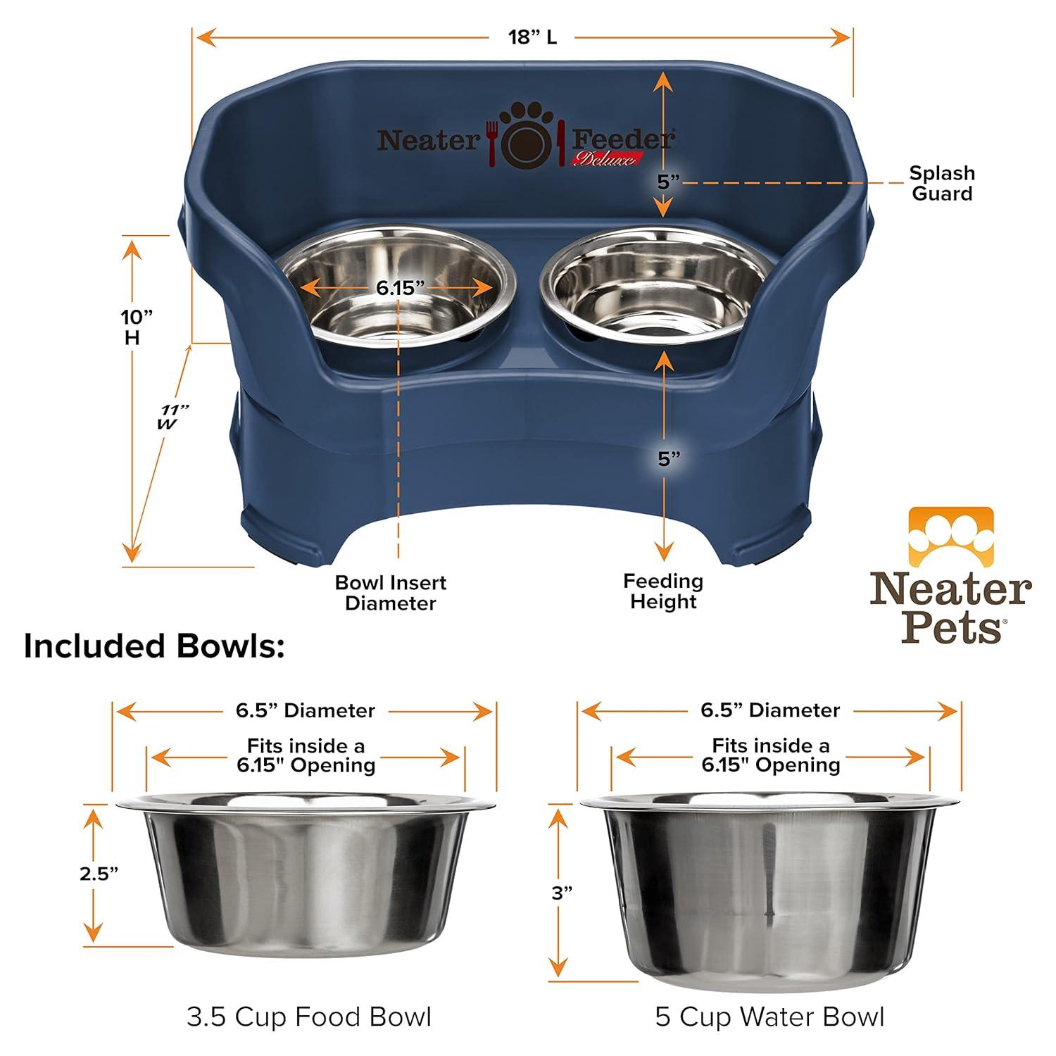 Neater Pets Neater Feeder Deluxe Mess-Proof Elevated Food & Water Bowls for Medium Dogs, Dark Blue