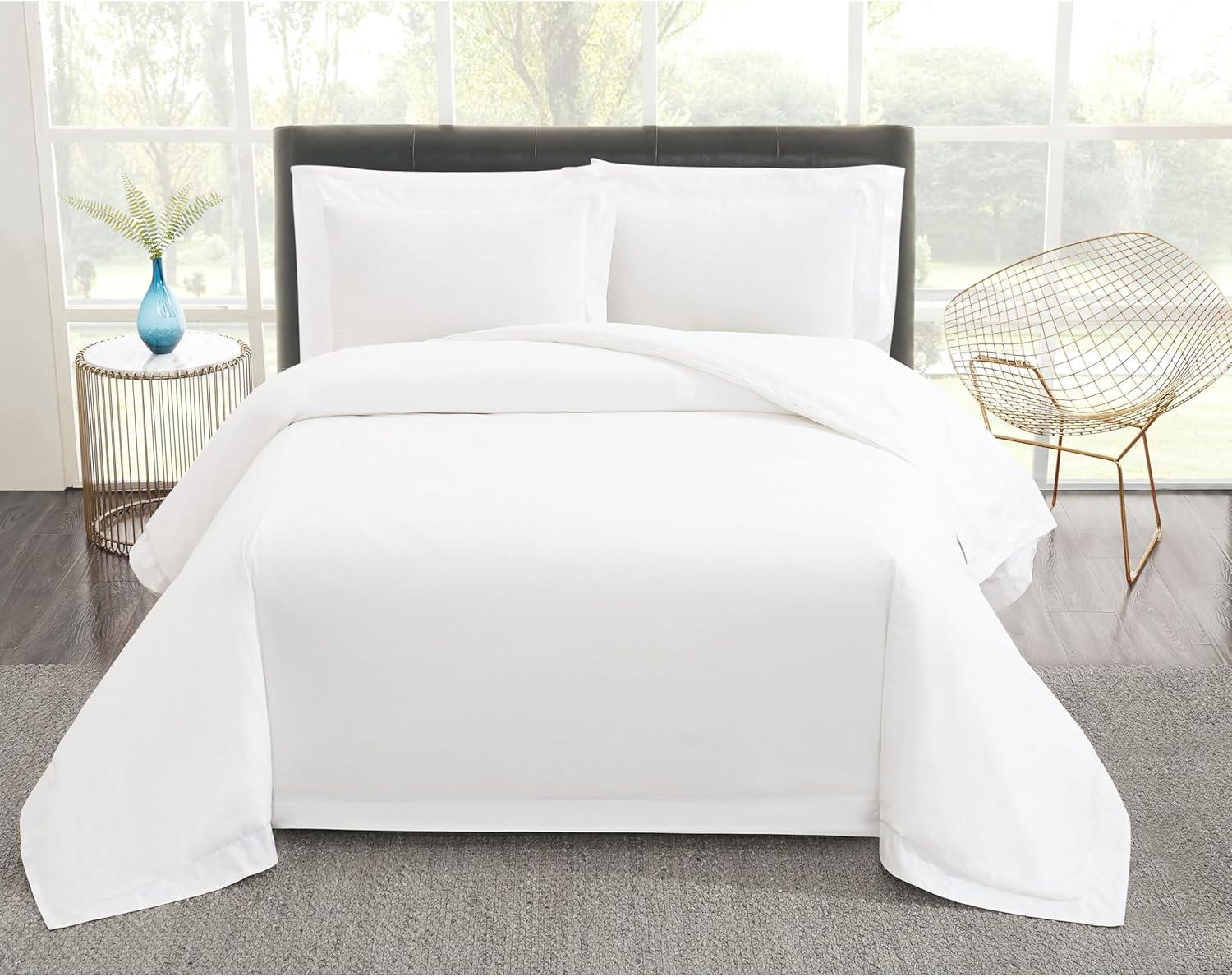King Size White Cotton Percale 3 Piece Duvet Set