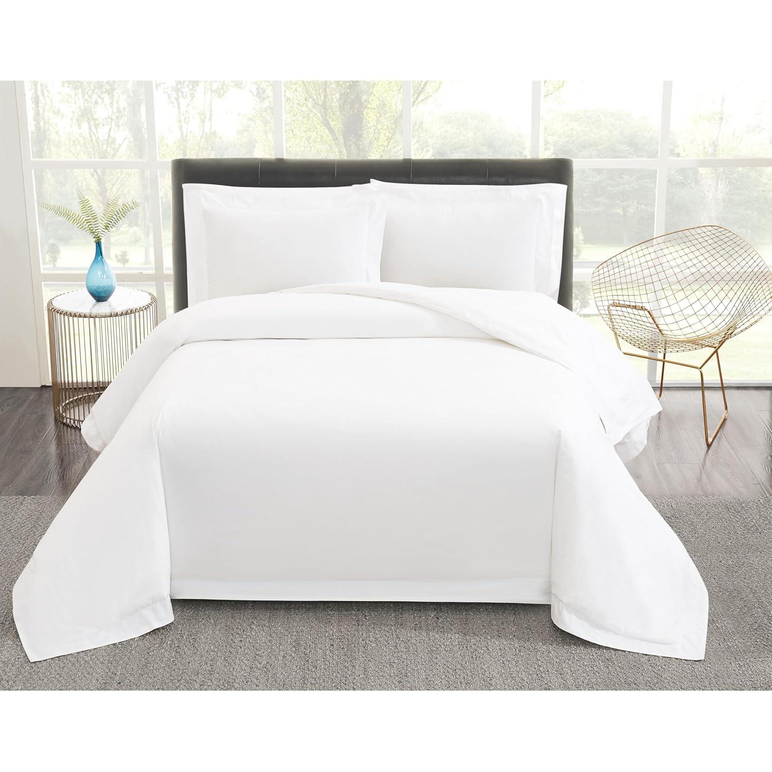 King Size White Cotton Percale 3 Piece Duvet Set
