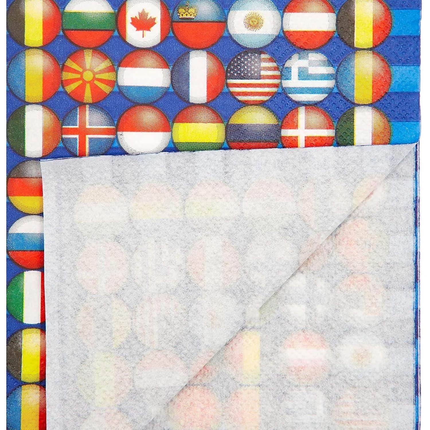 Blue Panda 100 Pack International Flag Disposable Paper Napkins 6.5" Party Supplies