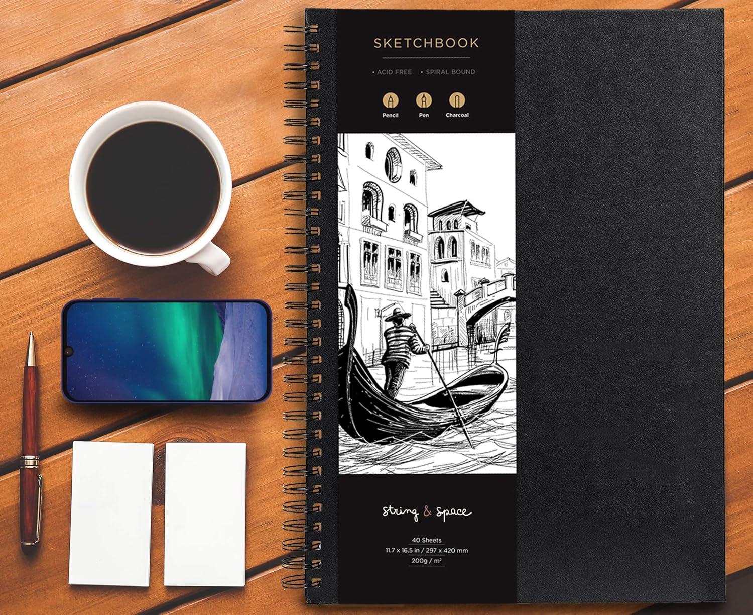 Artist’s Sketchbook Hardcover – 200GSM Very Thick Paper – Large, Spiral Sketch Book for Drawing and Mixed Media – Sketch Pad, Art Book - 11.4 x16.5, 40 Sheets / 80 Pages