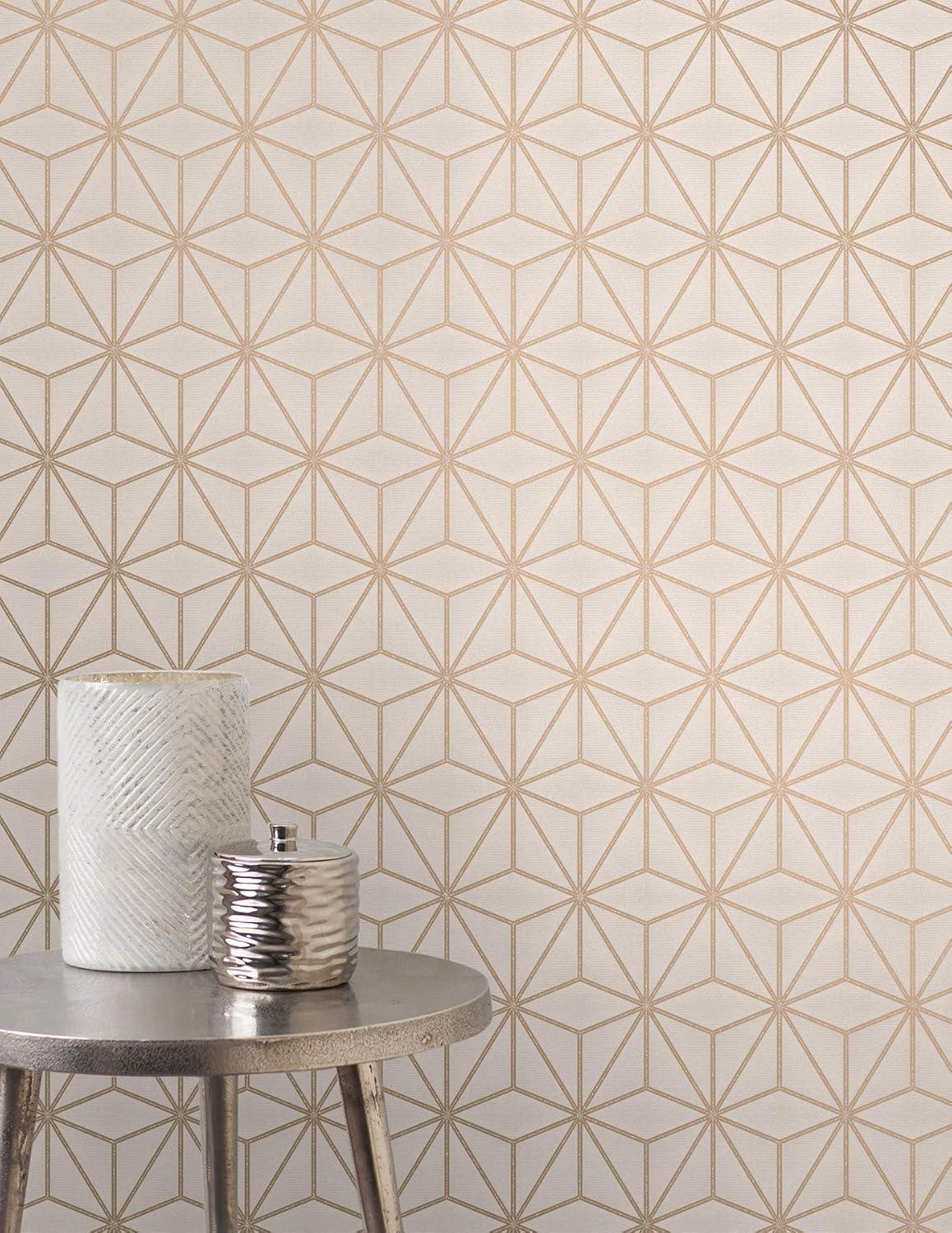 Advantage Augustin Rose Gold Geometric Unpasted Vinyl Wallpaper, 20.5-in by 33-ft, 56.4 sq. ft.