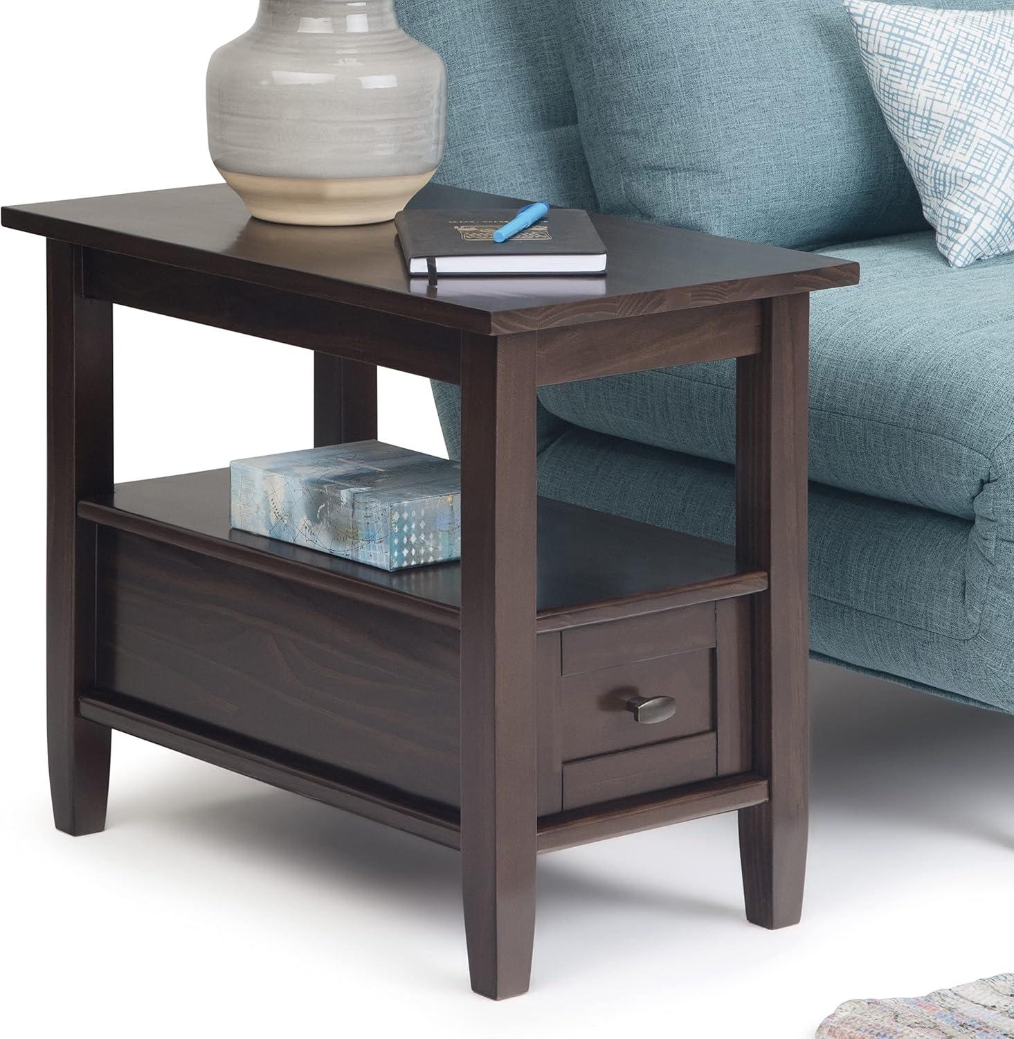 Warm Shaker SOLID WOOD 14 inch Wide Rectangle Transitional Narrow Side Table in Tobacco Brown