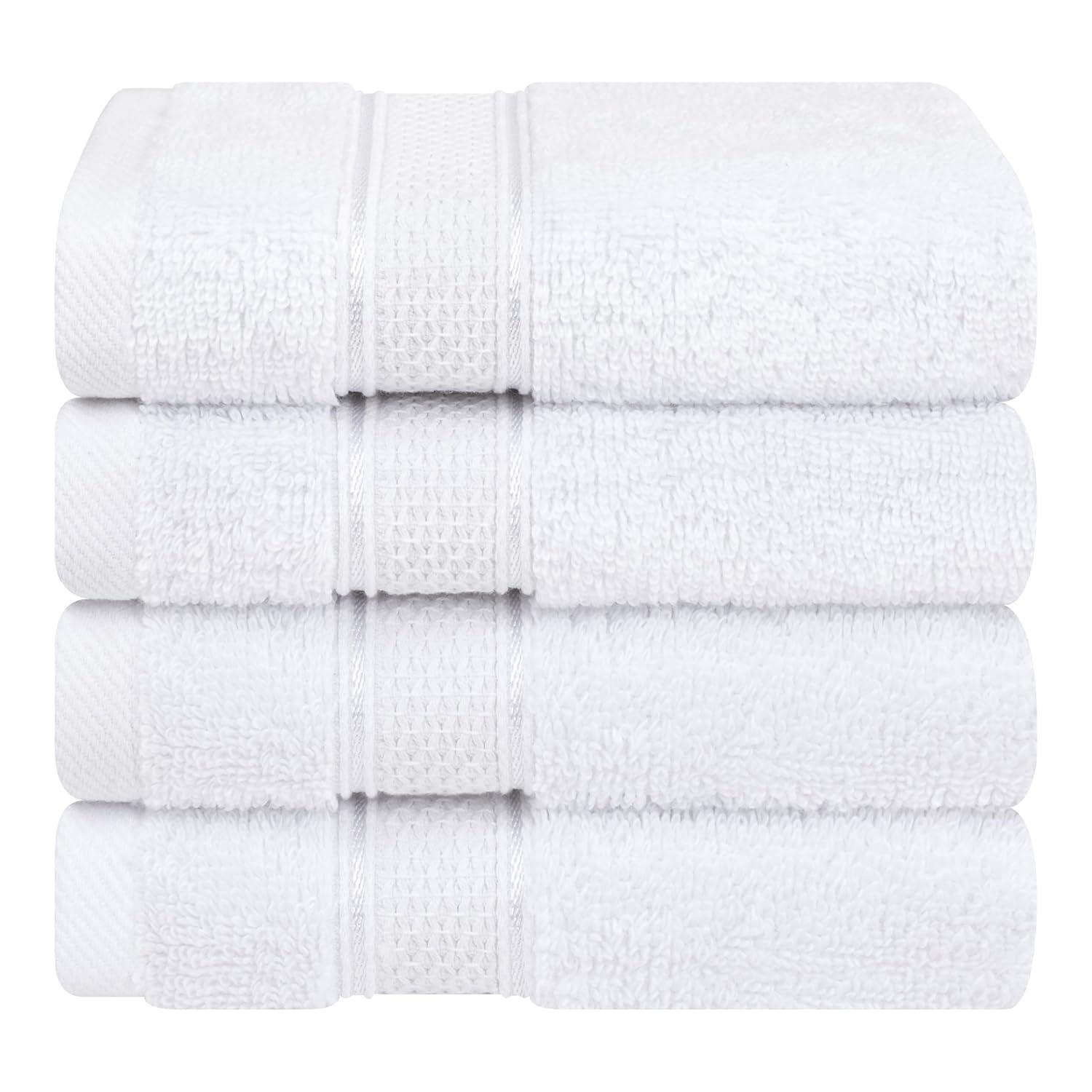 American Soft Linen Salem 4 Pack Washcloth Set, 100% Cotton Washcloth Hand Face Towels for Bathroom and Kitchen, White