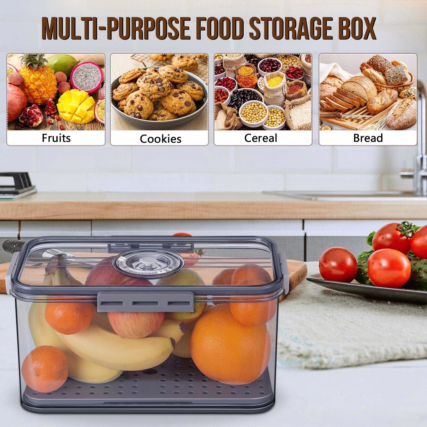 Baodeli Bread Box Bread Boxes for Kitchen Counter Airtight, Time Recording Bread Storage Container with Lid, Bread Keeper for Homemade Bread, Toast, Bagel, Donut and Cookies, Grey