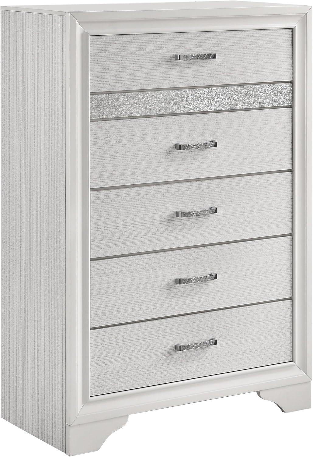 Miranda 5-drawer Chest White and Rhinestone