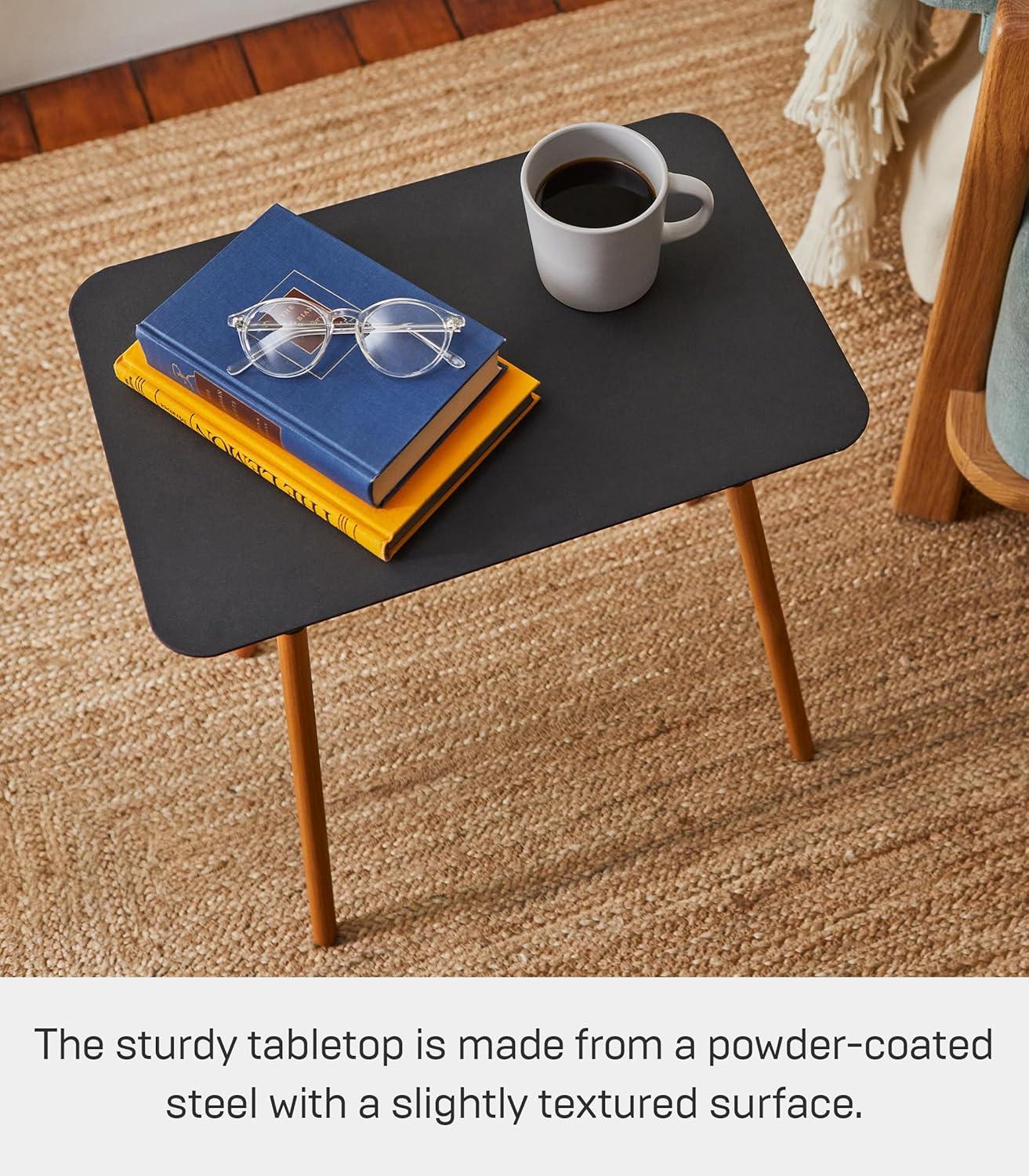 Yamazaki Home Modern Rectangular Side Table For Living Room Or Small Bedside Steel + Wood End Table