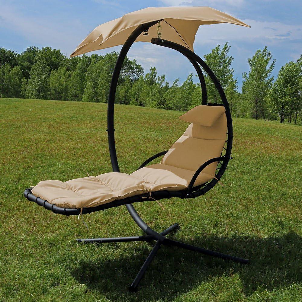 Arlmont & Co. Sadie Steel Outdoor Floating Chaise Lounge Chair with Stand and Canopy - Red