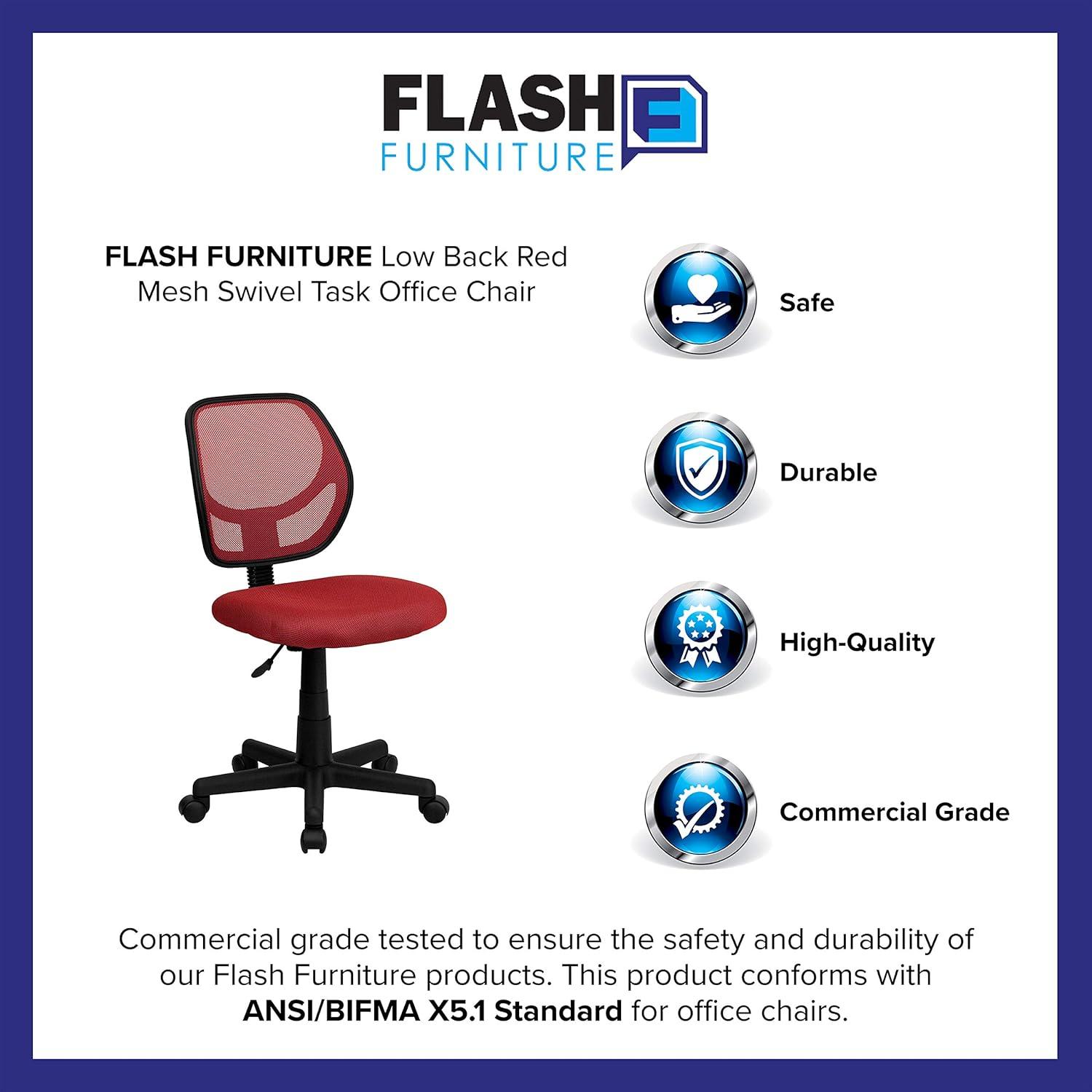 Low Back Red Mesh Swivel Task Office Chair with Lumbar Support