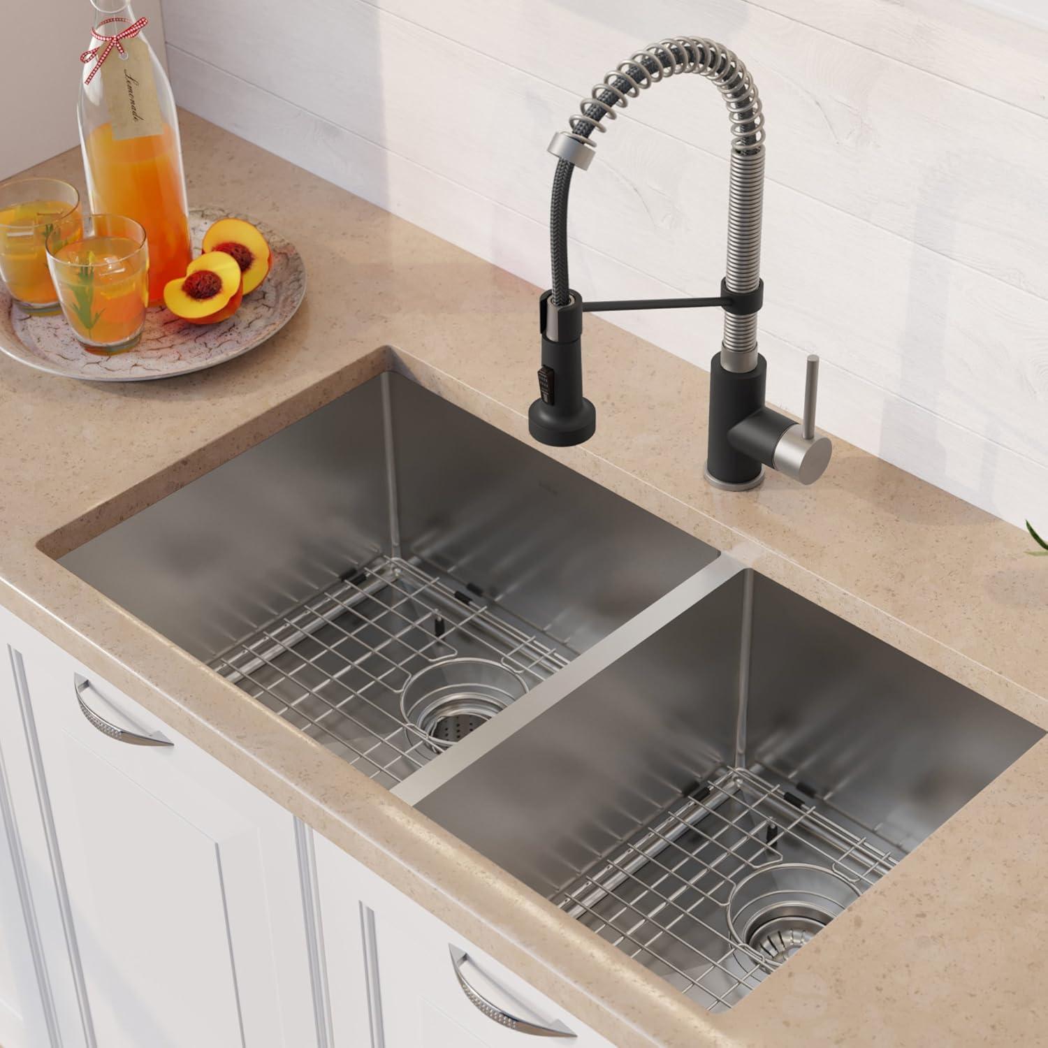 Standart PRO™ 33" L x 19" W Double Basin Undermount Kitchen Sink with Faucet