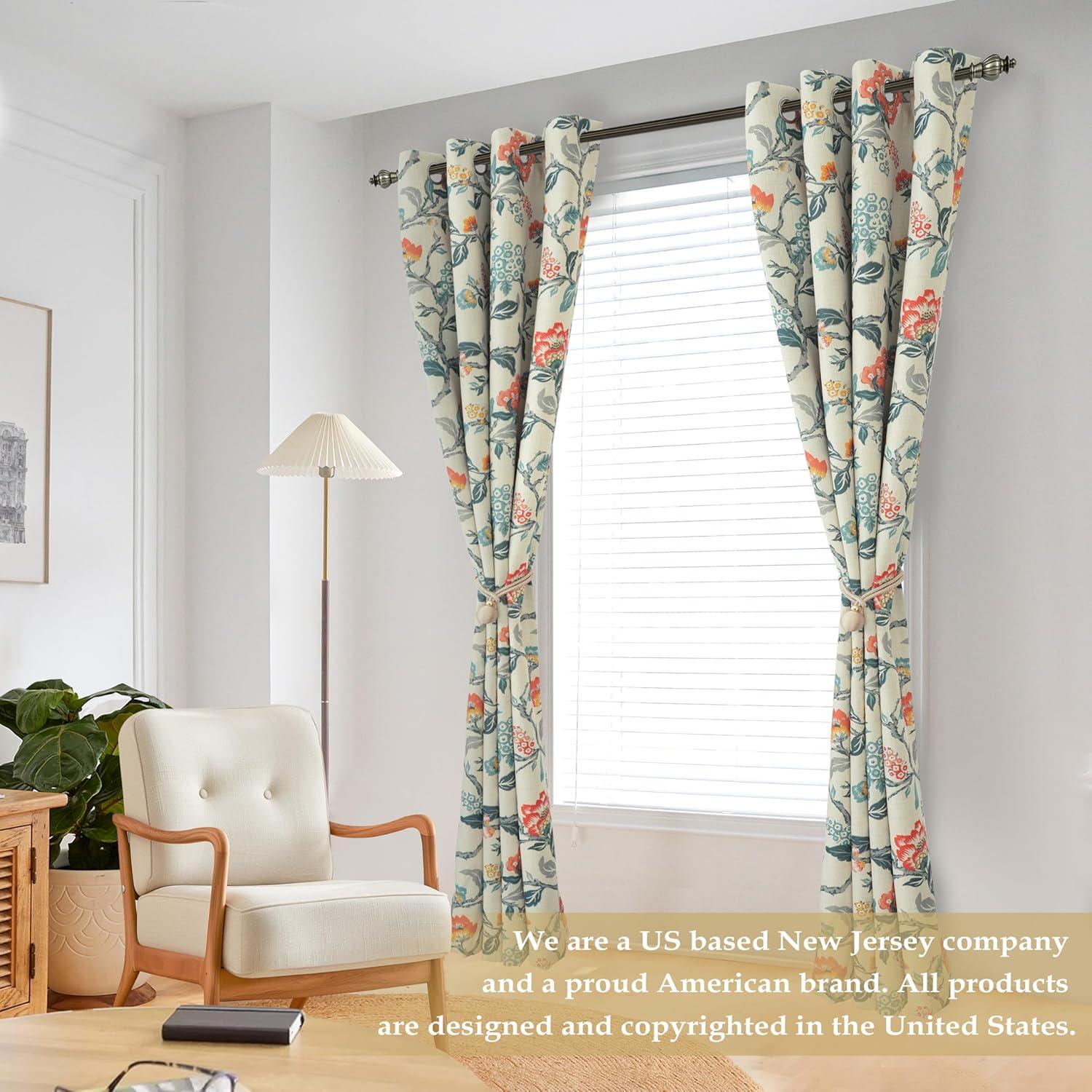 DriftAway Ada Floral Lined Thermal Insulated Room Darkening Blackout Grommet Window Curtains, 2 Panels, 52" x 72", Ivory Orange Teal