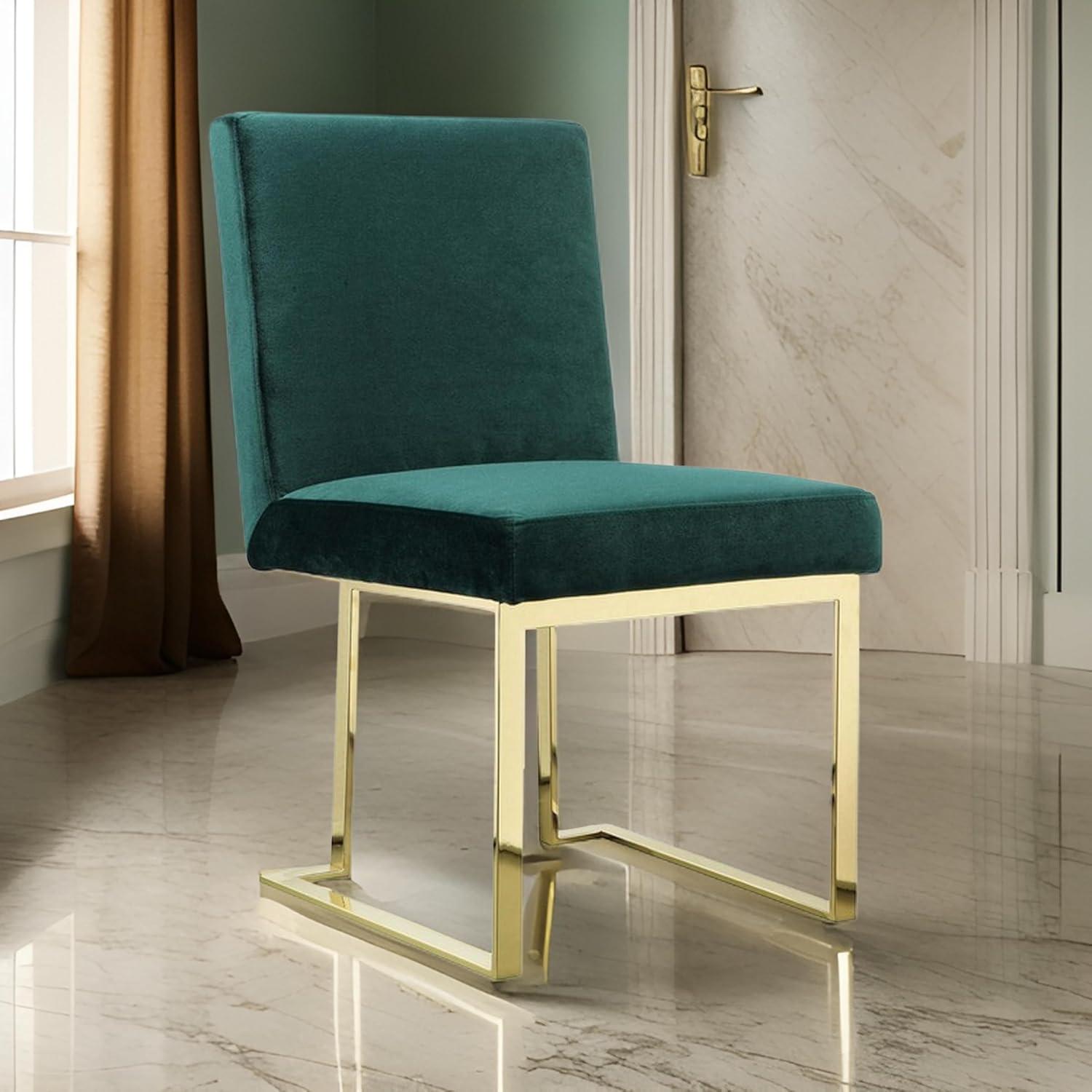 Benjara BM313384 24 in. Boly Side Dining Chair - Velvet & Cantilever - Green & Gold - Set of 2