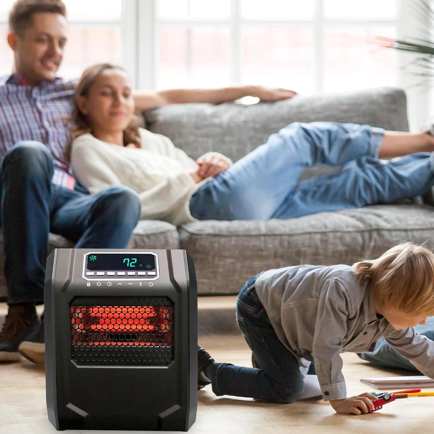 LifeSmart 1500 Watt Portable Electric Infrared Quartz Space Heater for Indoor Use with 4 Heating Elements and Remote Control, Black