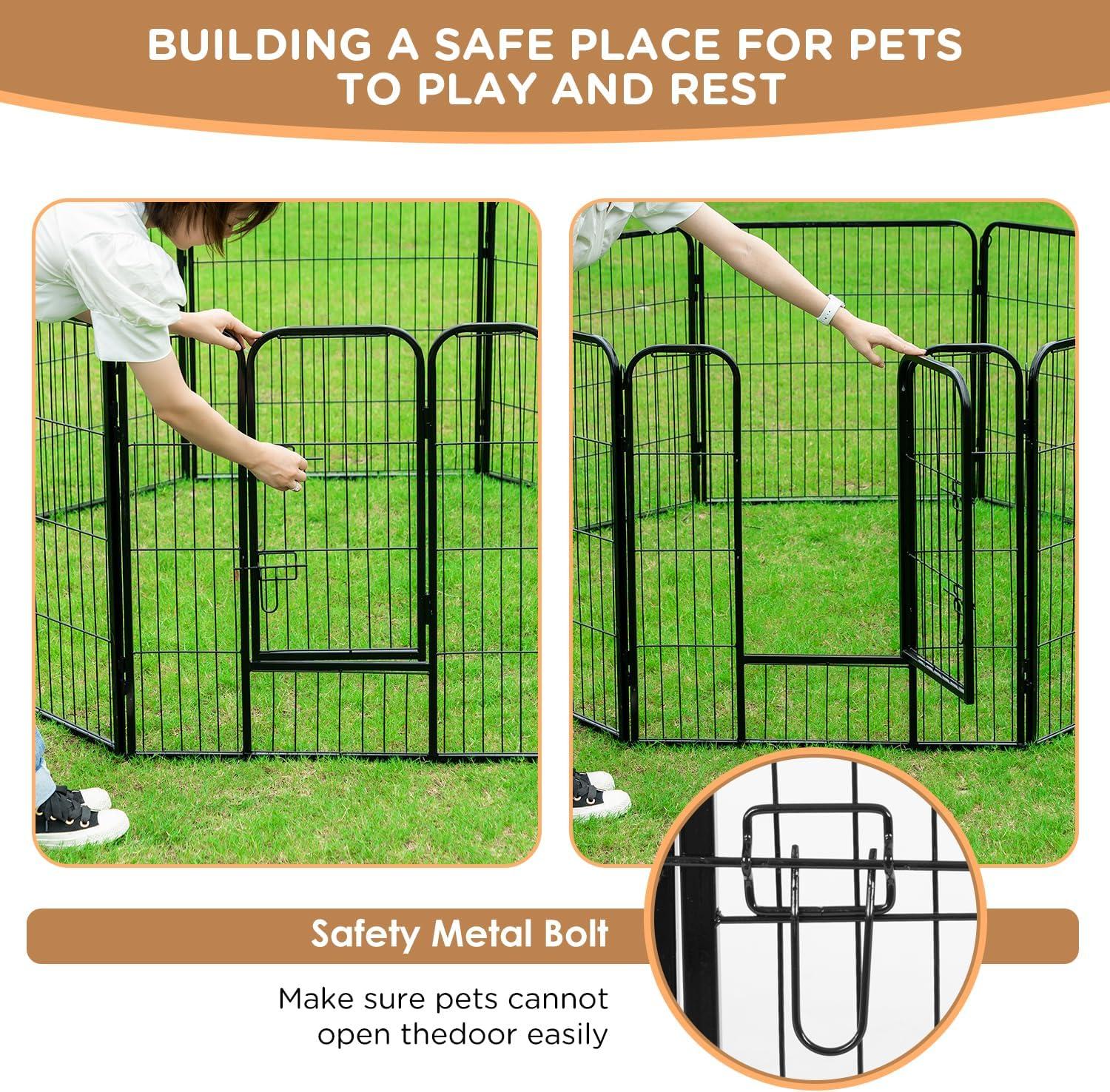 Black Metal 40-Inch Tall Dog Playpen with Door