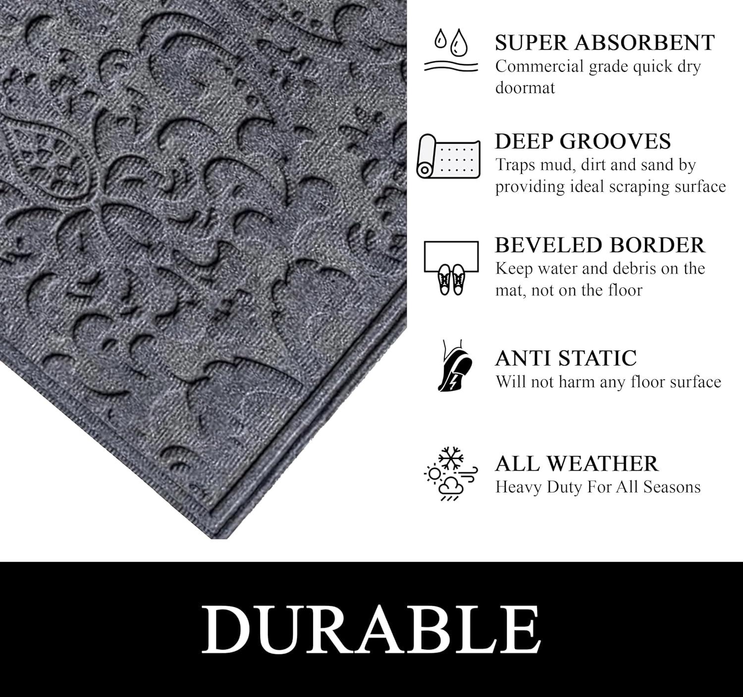 A1HC Indoor Outdoor Mat, Front and Back Entrance Welcome Mats, Large Front Door Patio Mats 24x36 Inches, Non-Slip Easy Clean Entrance Washable Large Size Doormats, Dark Grey