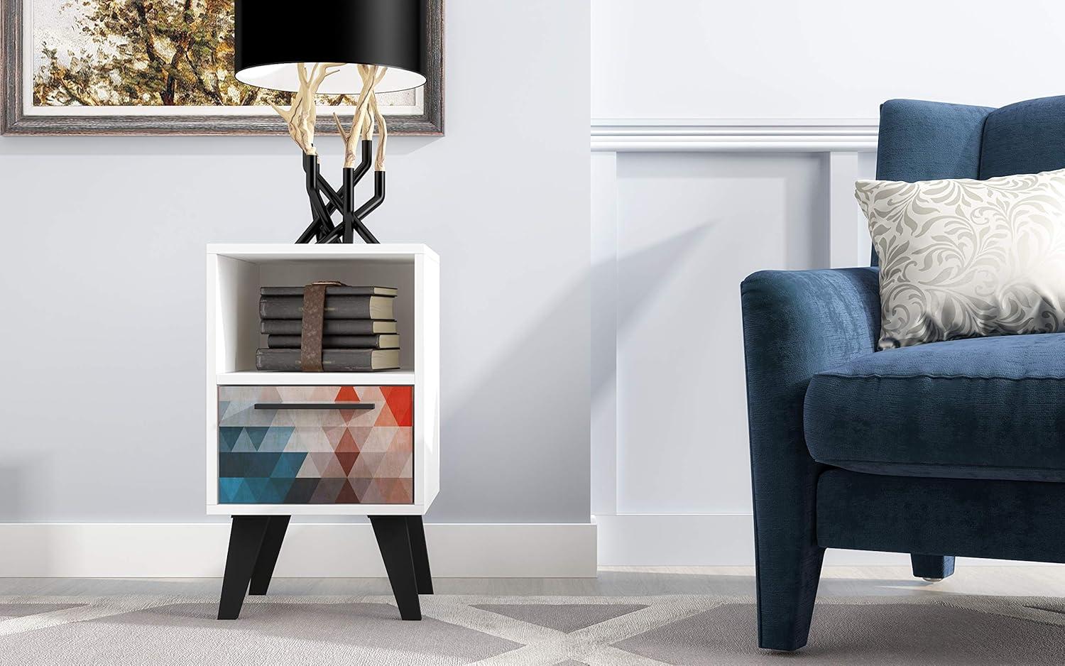 Mid-Century- Modern Amsterdam Nightstand 1.0 with 1 Shelf in Multi Color Red and Blue