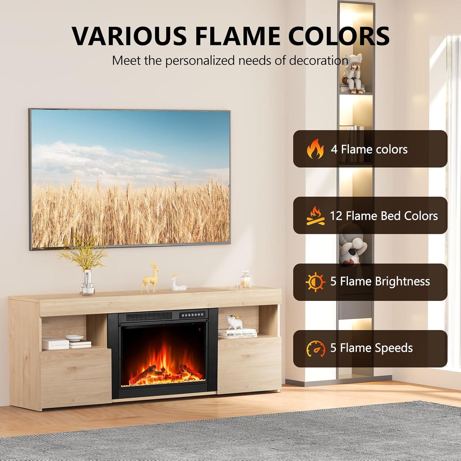 COWSAR COWSAR TV Stand for TVs up to 60" with Electric Fireplace with Remote Control,Adjustable Real 3d Flame Brightness