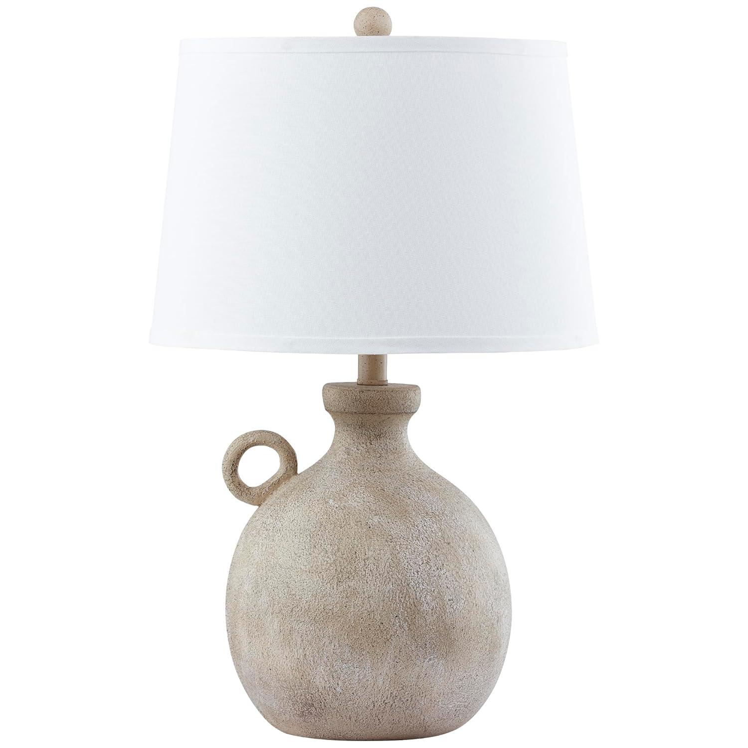 Rustic Beige Resin Table Lamp with White Linen Shade
